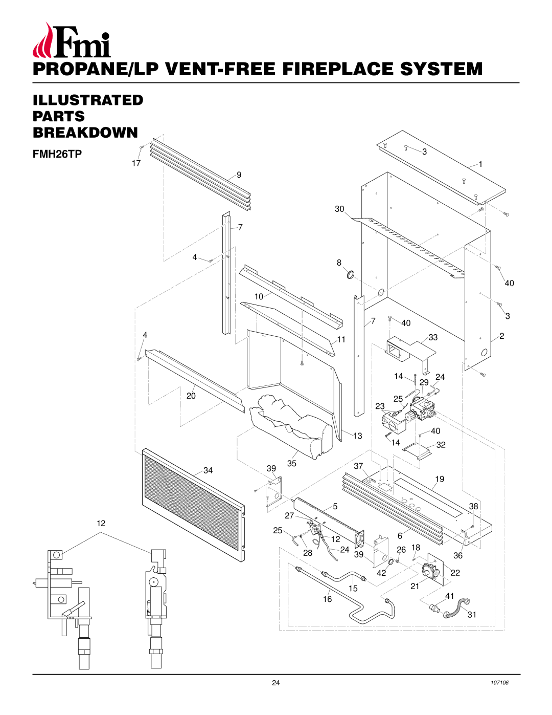 FMI FMH26TP installation manual Illustrated Parts Breakdown 