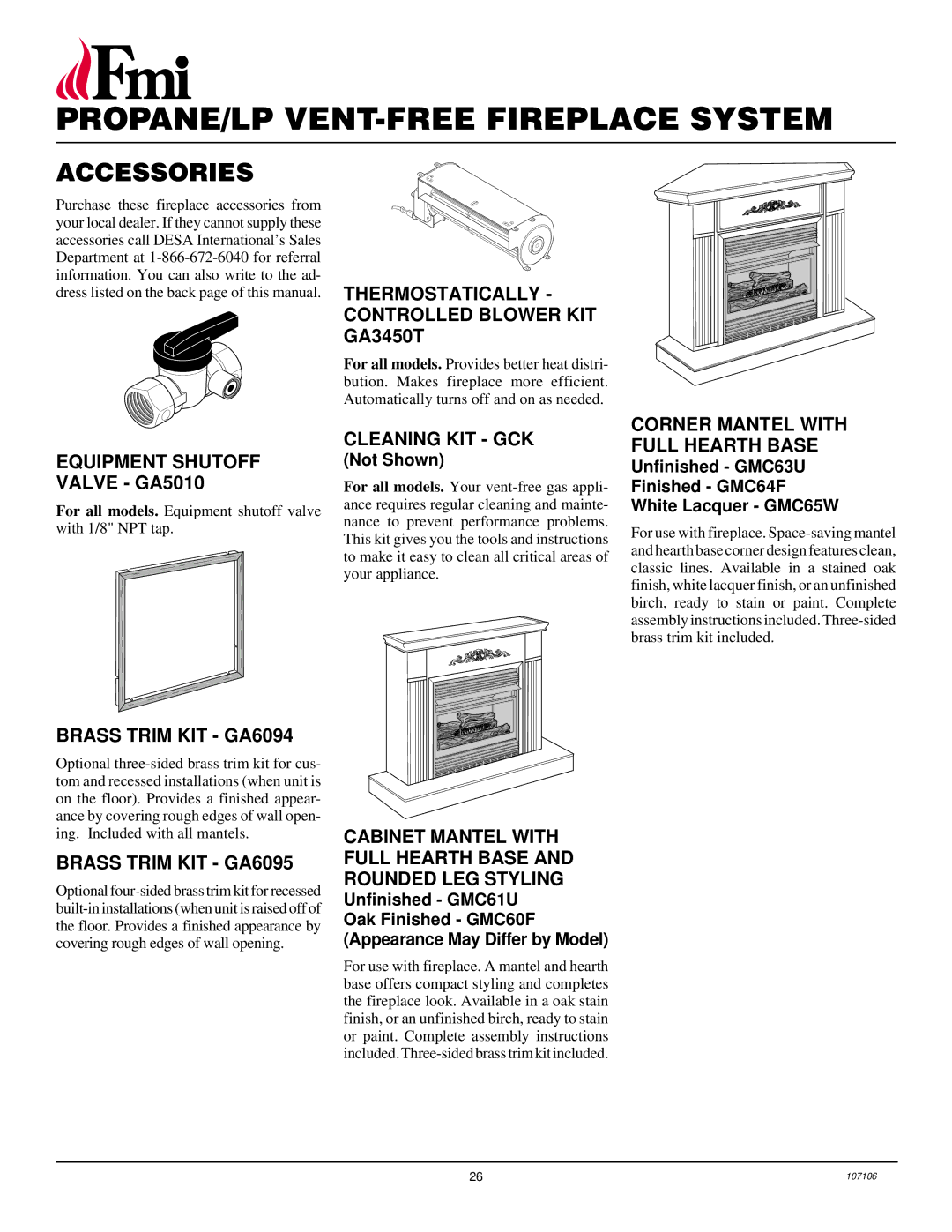 FMI FMH26TP installation manual Accessories 