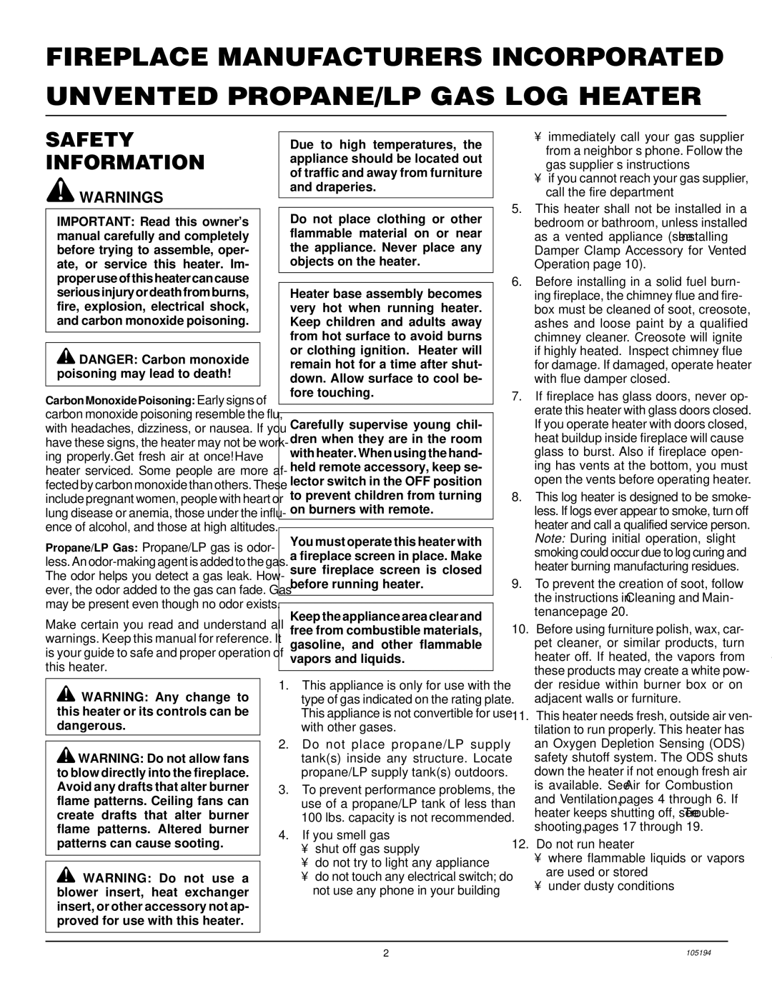 FMI FVF30PW, FVF24PW, FVF18PW installation manual Safety Information 