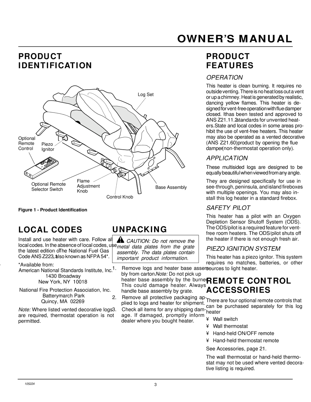 FMI FVFM27PR installation manual Product Identification, Local Codes Unpacking Product Features, Remote Control Accessories 