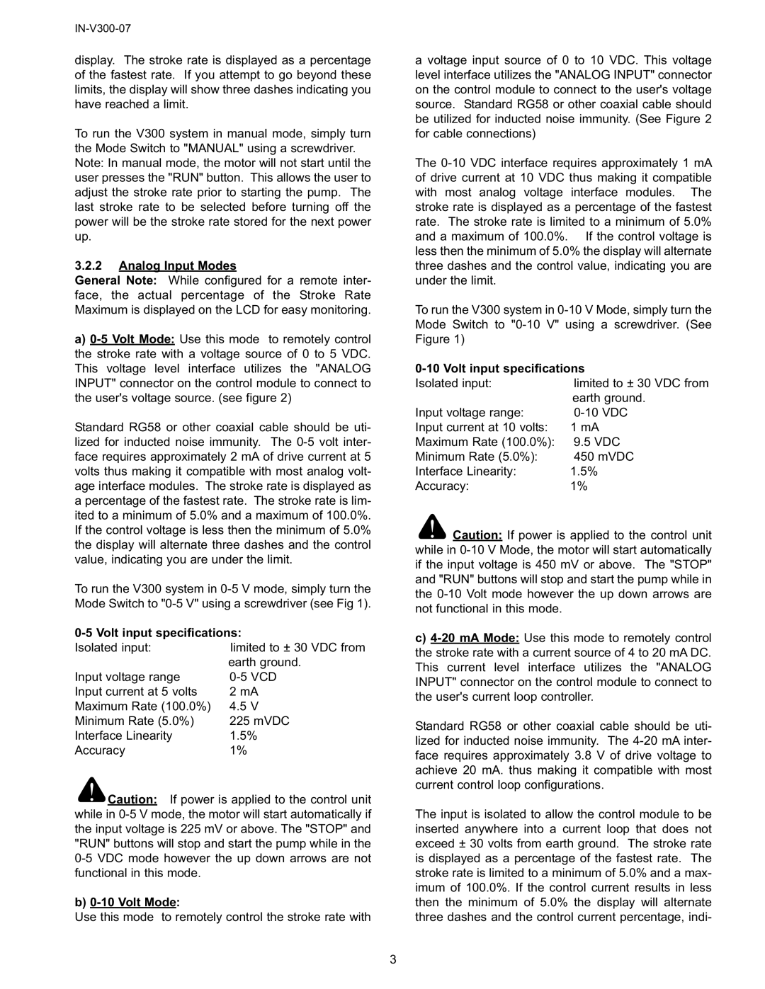 FMI V300 Analog Input Modes, Volt input specifications, Volt Mode 