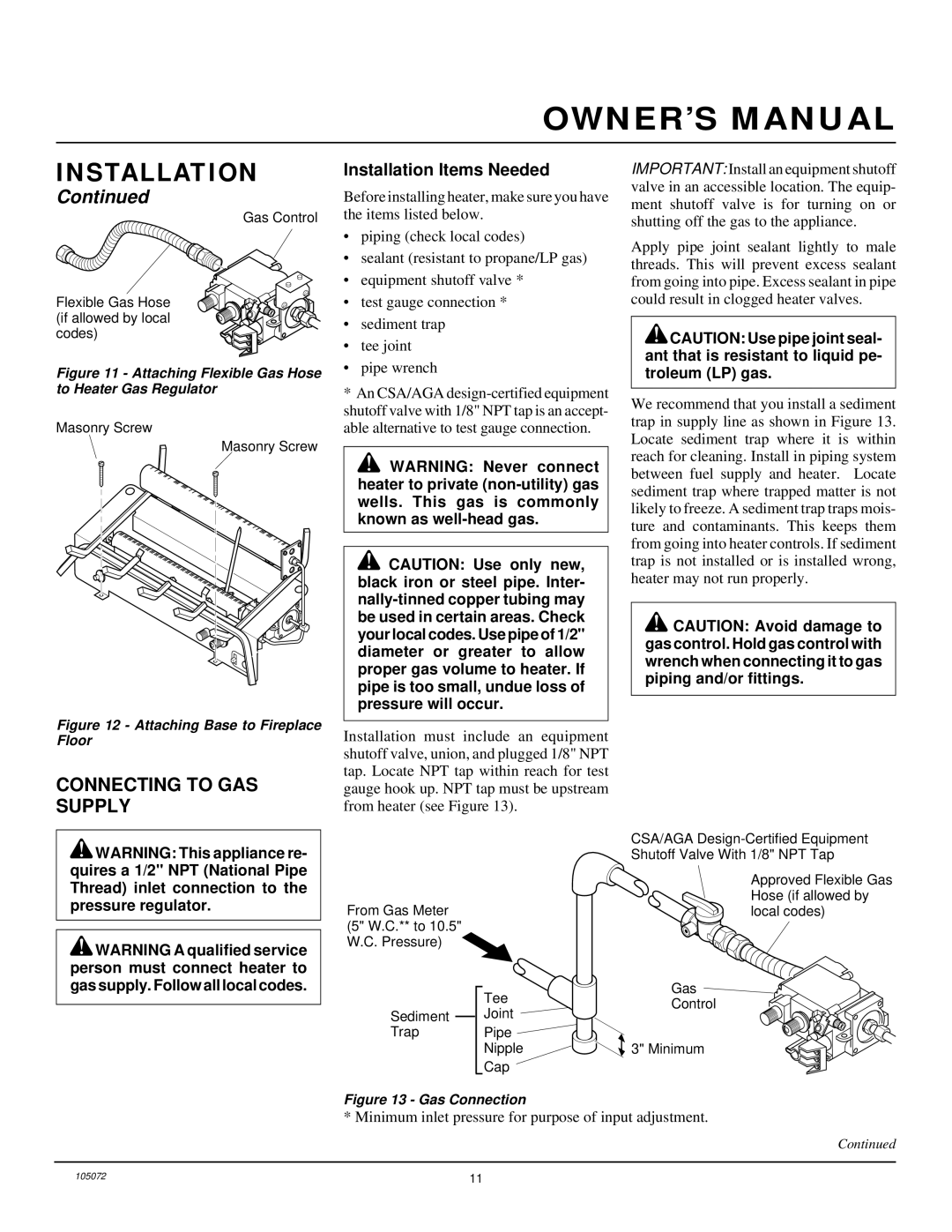 FMI VFN30R, VFN24R, VFN18R installation manual Connecting to GAS Supply, Gas supply. Follow all local codes 