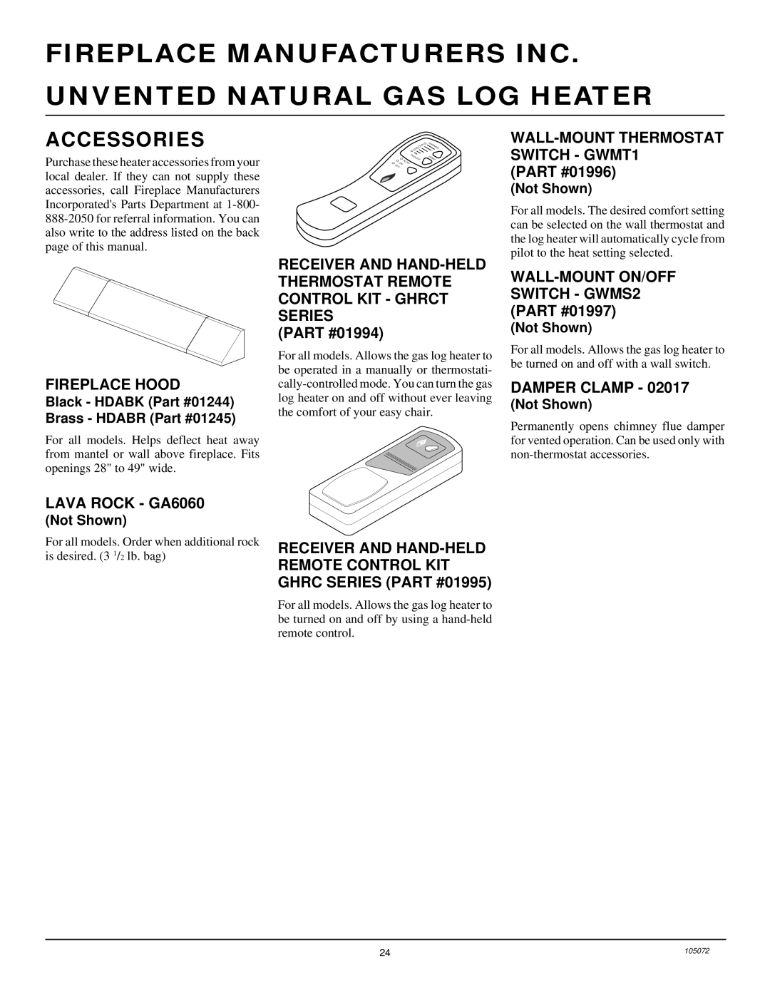 FMI VFN24R, VFN18R, VFN30R installation manual Accessories 