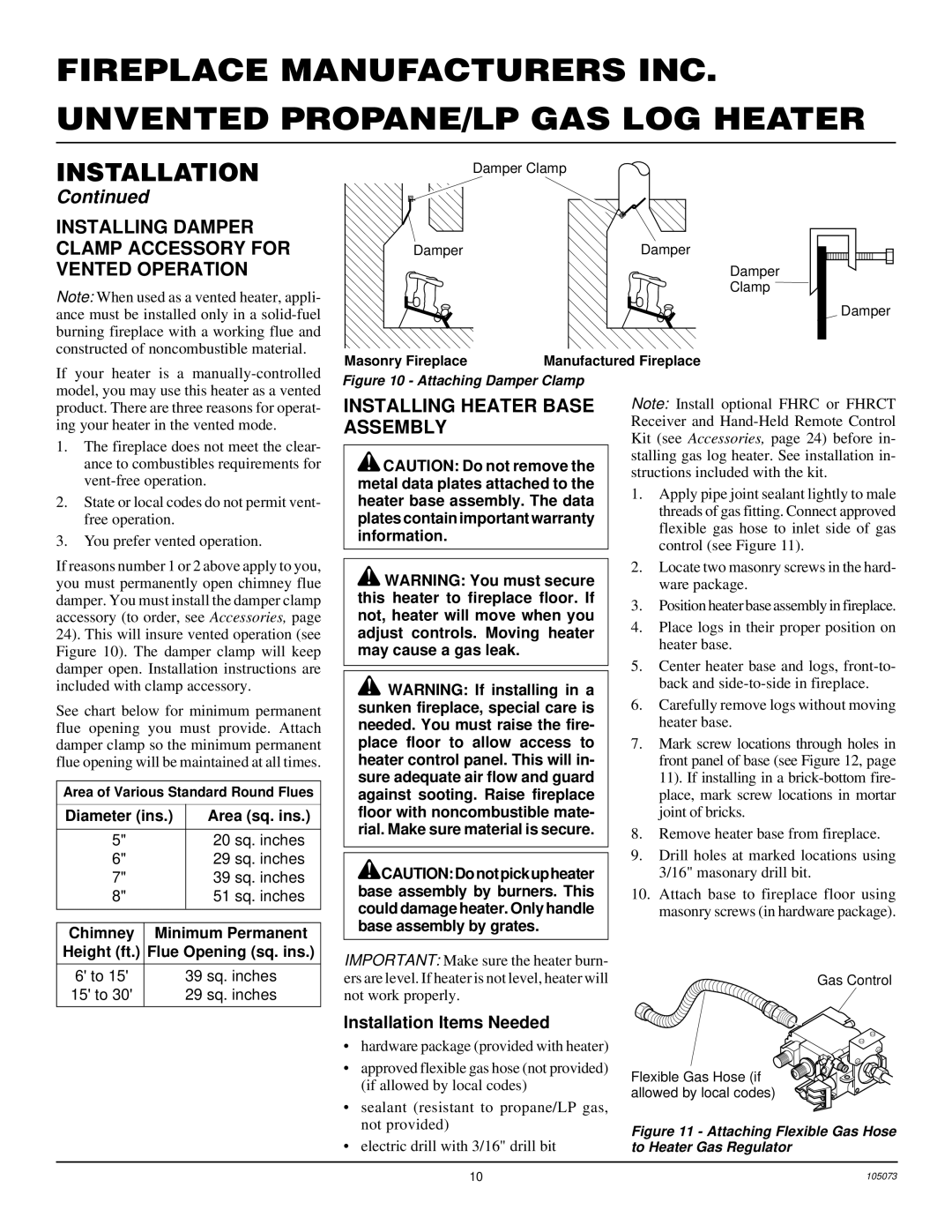 FMI VFP24R, VFP30R, VFP18R Installing Damper Clamp Accessory for Vented Operation, Installing Heater Base Assembly 