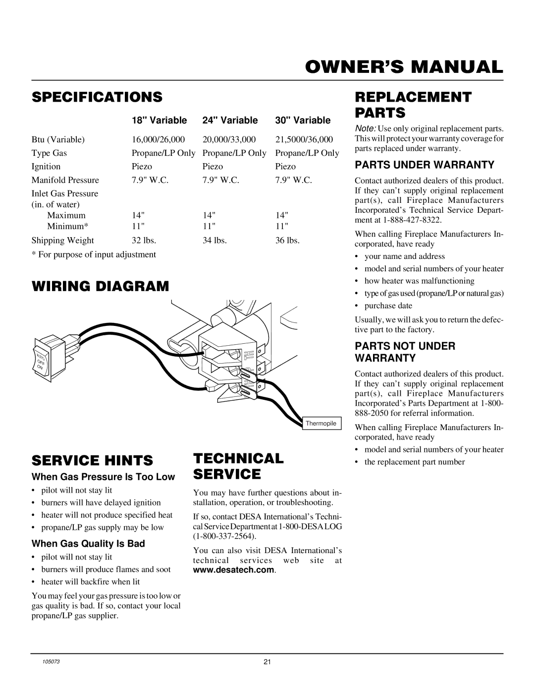 FMI VFP30R, VFP24R, VFP18R Specifications, Wiring Diagram, Replacement Parts, Service Hints, Technical Service 