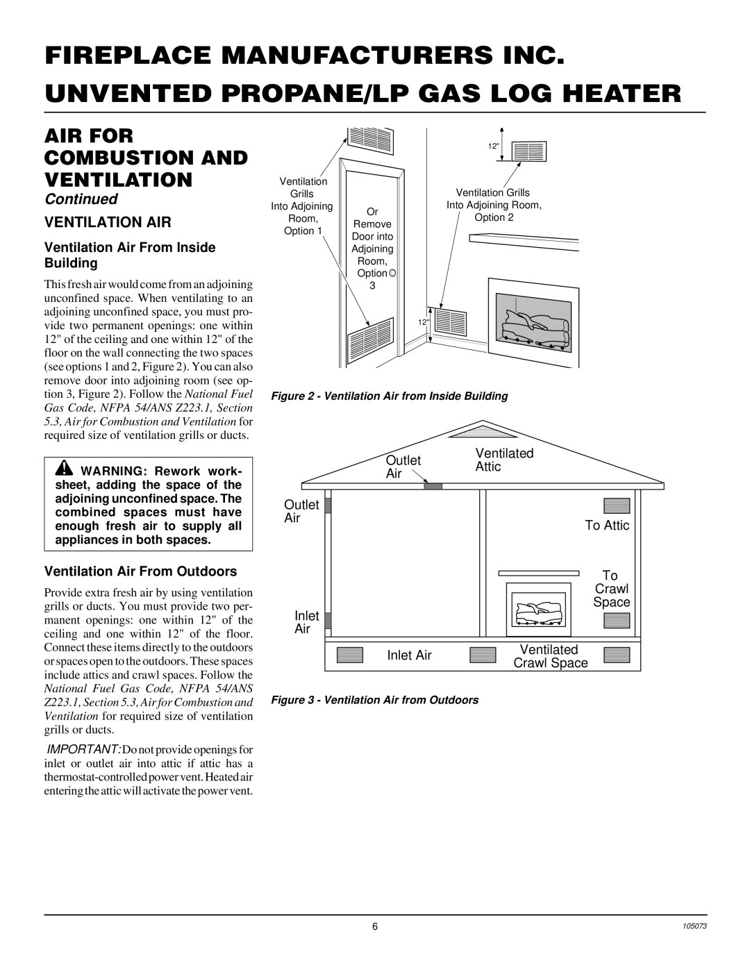 FMI VFP30R, VFP24R, VFP18R Ventilation AIR, Ventilation Air From Inside Building, Ventilation Air From Outdoors 