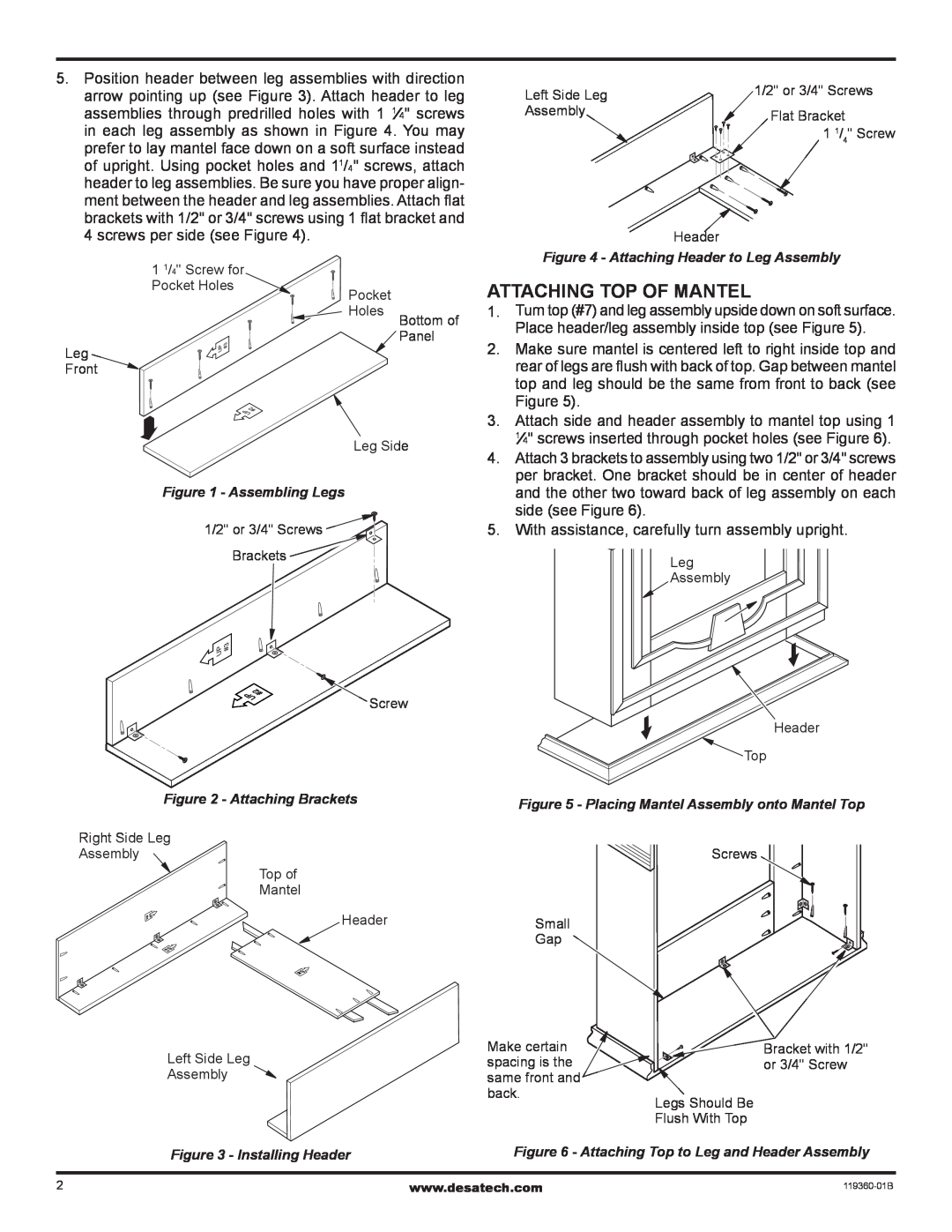 FMI WS26DS, W32DS, W36DS installation instructions Attaching top of mantel 