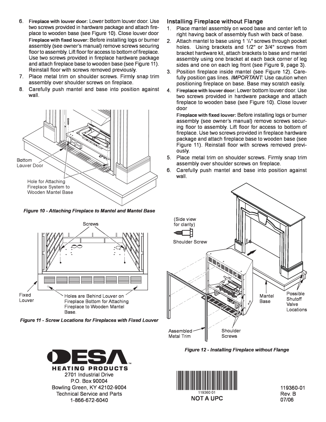 FMI W36DS, W32DS, WS26DS installation instructions Installing Fireplace without Flange, Not A Upc 