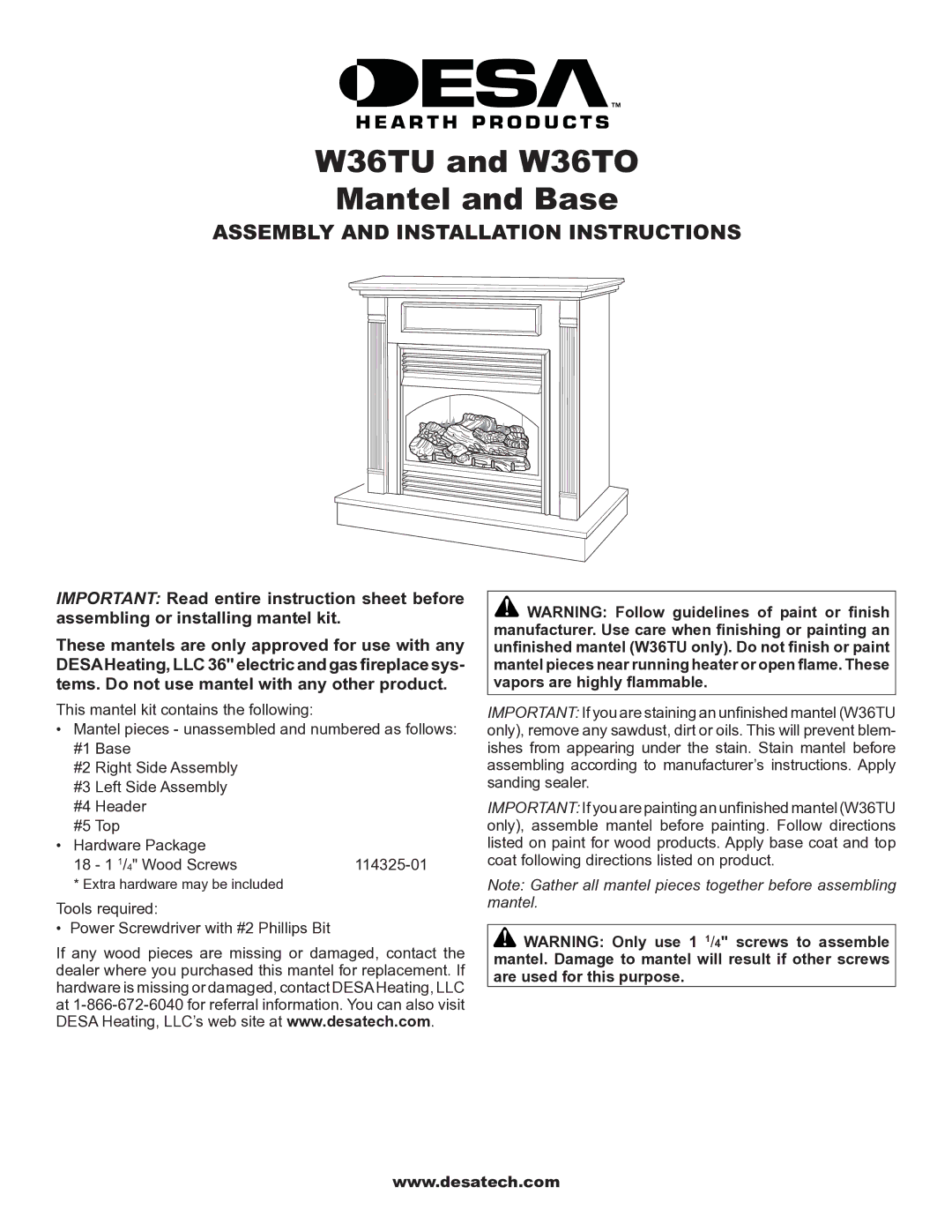 FMI installation instructions W36TU and W36TO Mantel and Base 