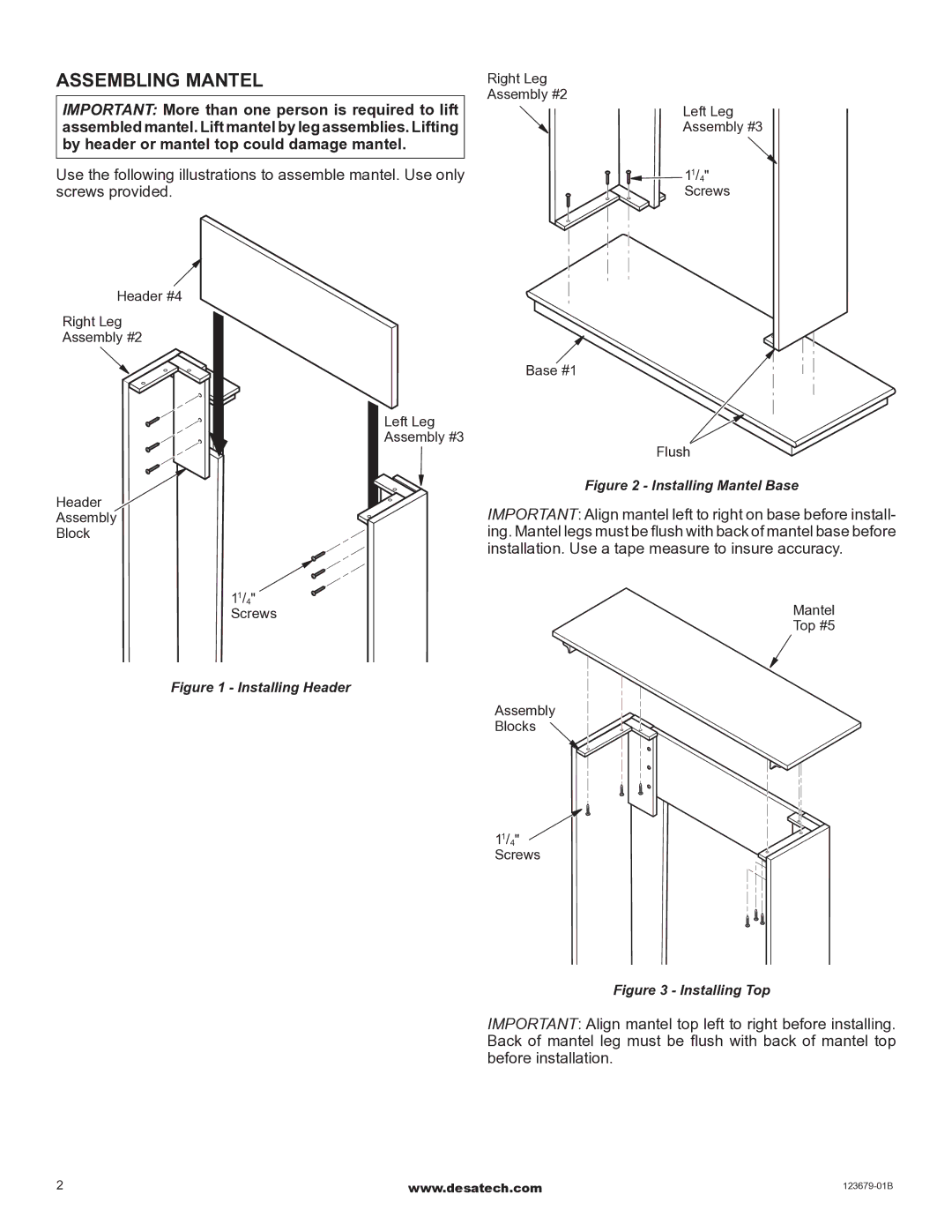 FMI W36TO, W36TU installation instructions Assembling Mantel 