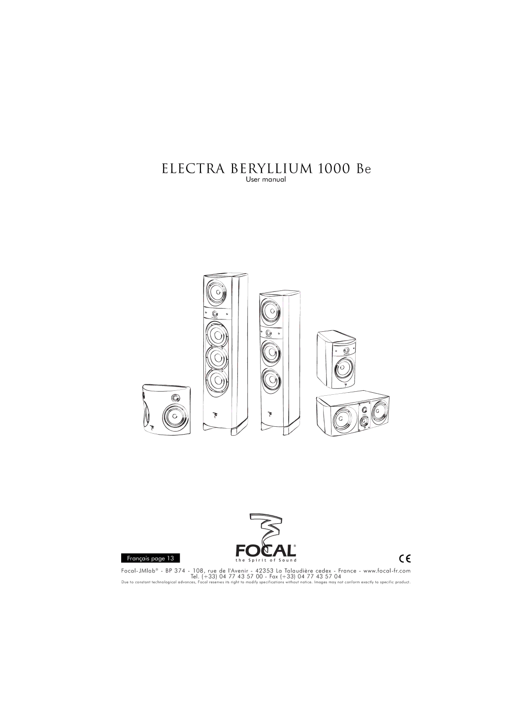 Focal specifications Electra beryllium 1000 Be, Tel. +33 04 77 43 57 00 Fax +33 04 77 43 57 