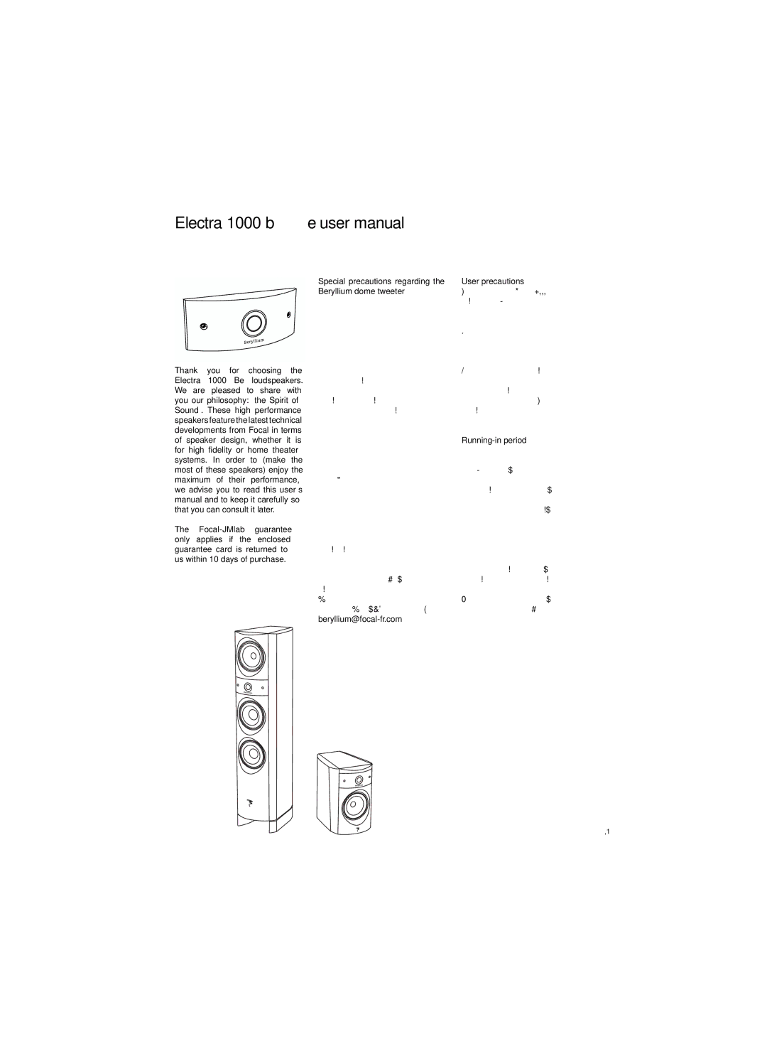 Focal 1000 Be Special precautions regarding the Beryllium dome tweeter, If the dome is broken in any, Running-in period 