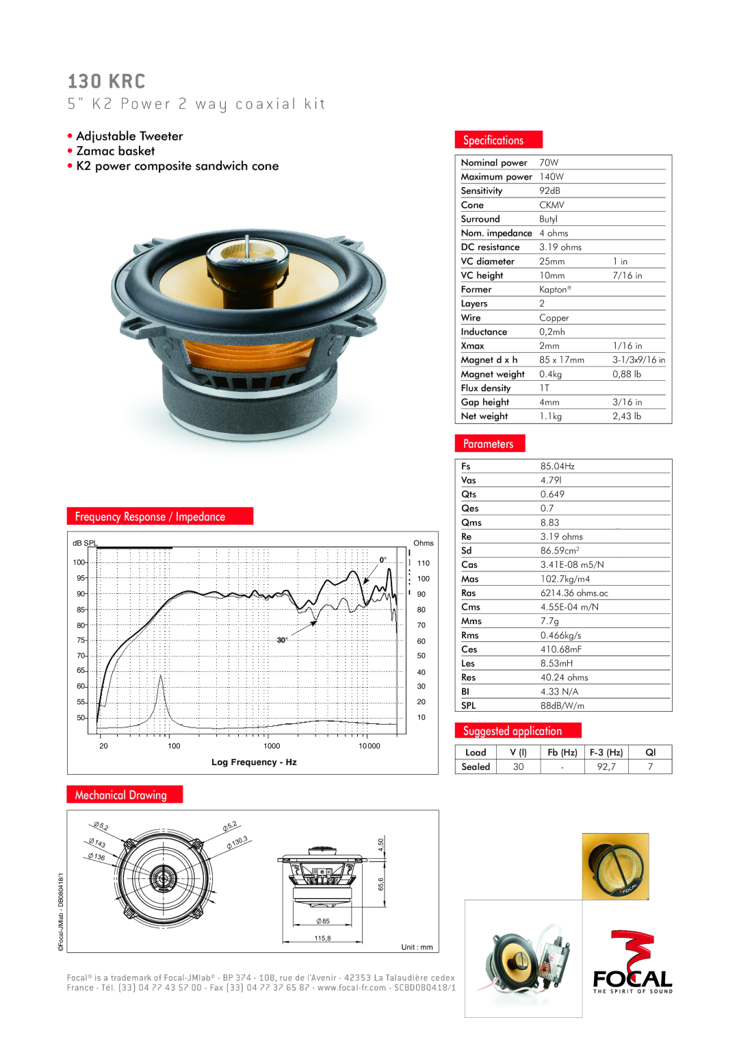 Focal 130 KRC manual P o w e r 2 w a y c o a x i a l k i t 