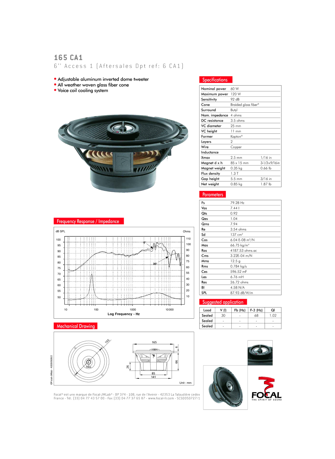 Focal 165 CA1 specifications ’ ’ a c c e s s 1 a f t e r s a l e s D p t r e f 6 C a 