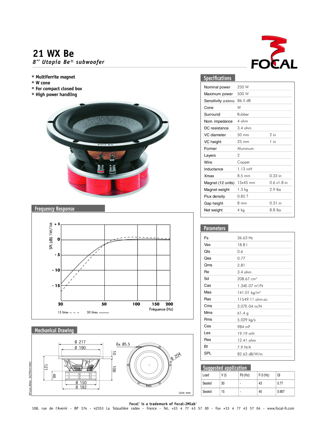 Focal 21 WX Be specifications ’’ Utopia Be subwoofer 