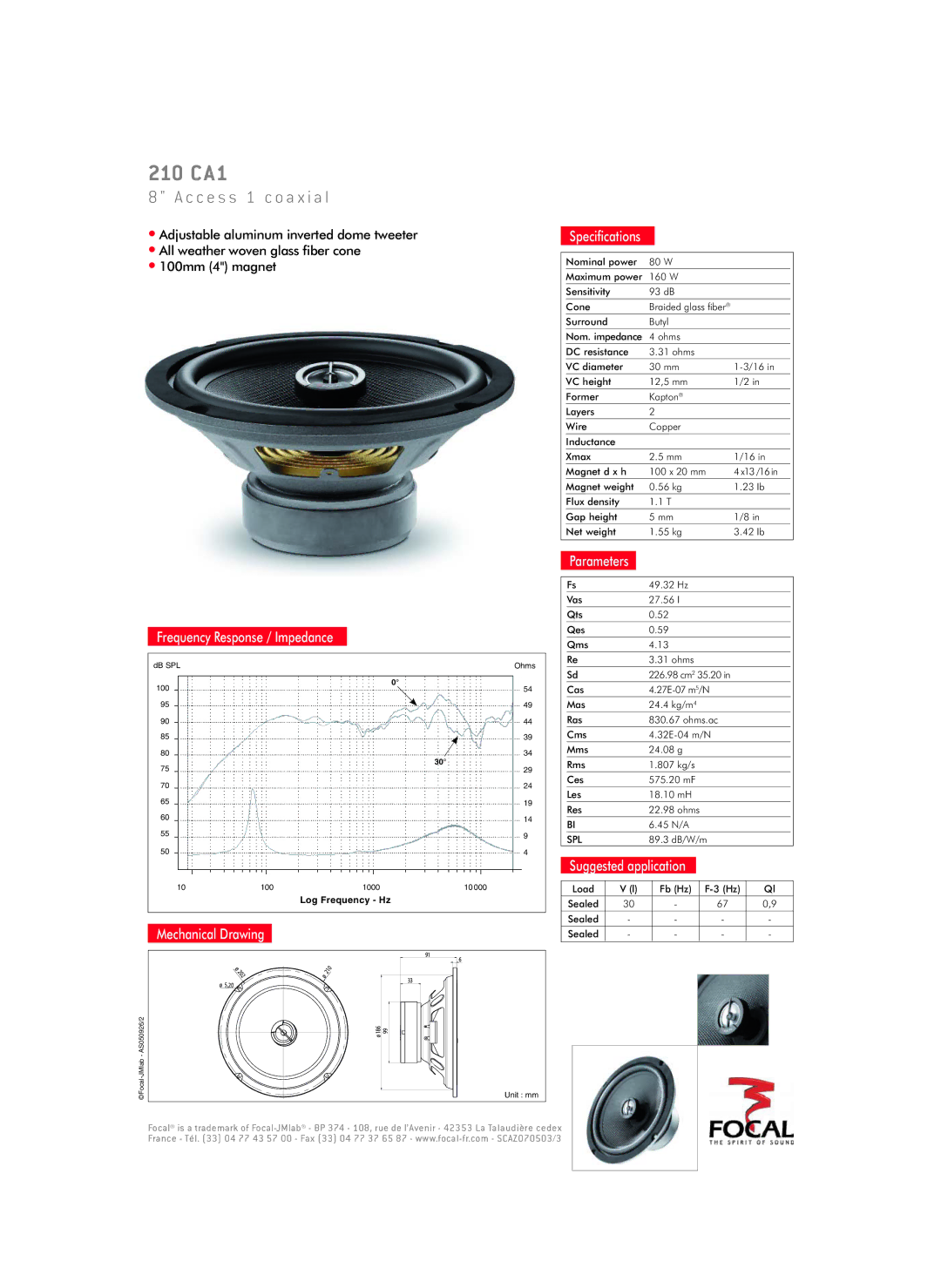 Focal 210 CA1 specifications C c e s s 1 c o a x i a l 