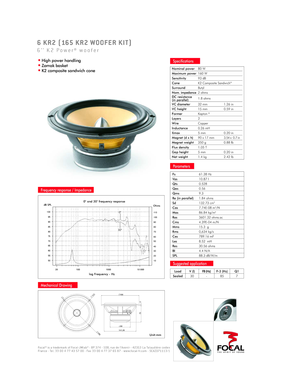 Focal 6 KR2 specifications KR2 165 KR2 Woofer KIT, ’ ’ K 2 P o w e r w o o f e r 