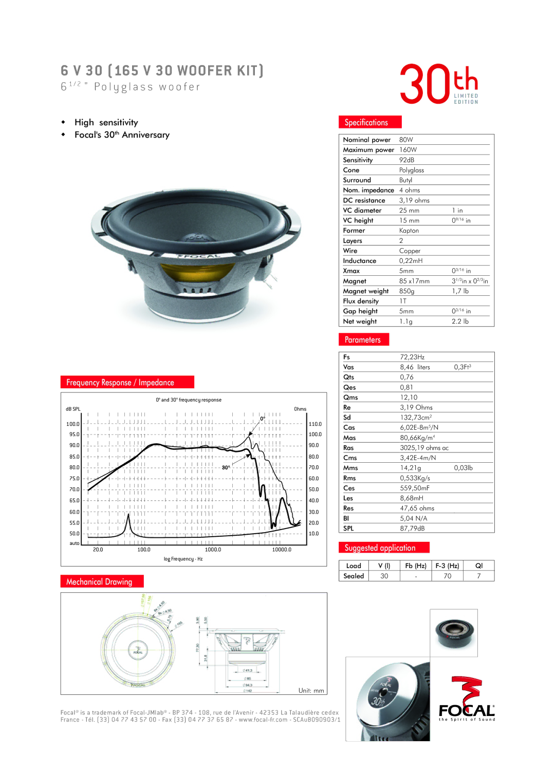 Focal 6 V 30 manual 30 165 V 30 Woofer KIT, P o l y g l a s s w o o f e r 