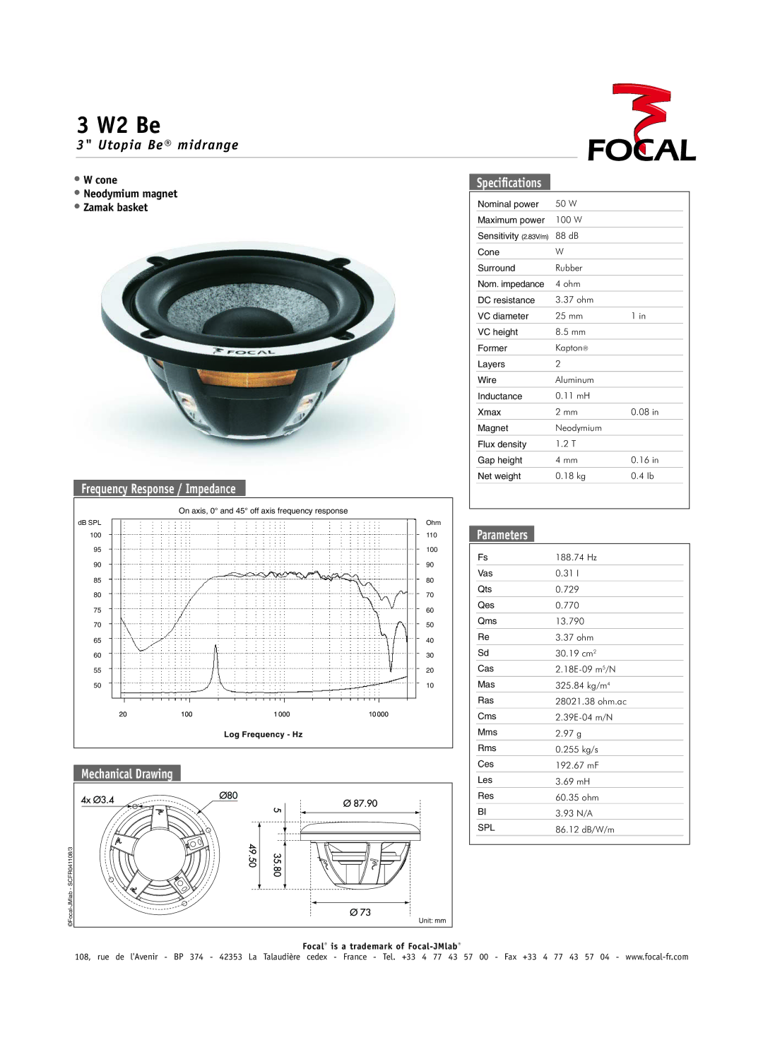 Focal 6 W3 Be specifications W2 Be, Utopia Be midrange 