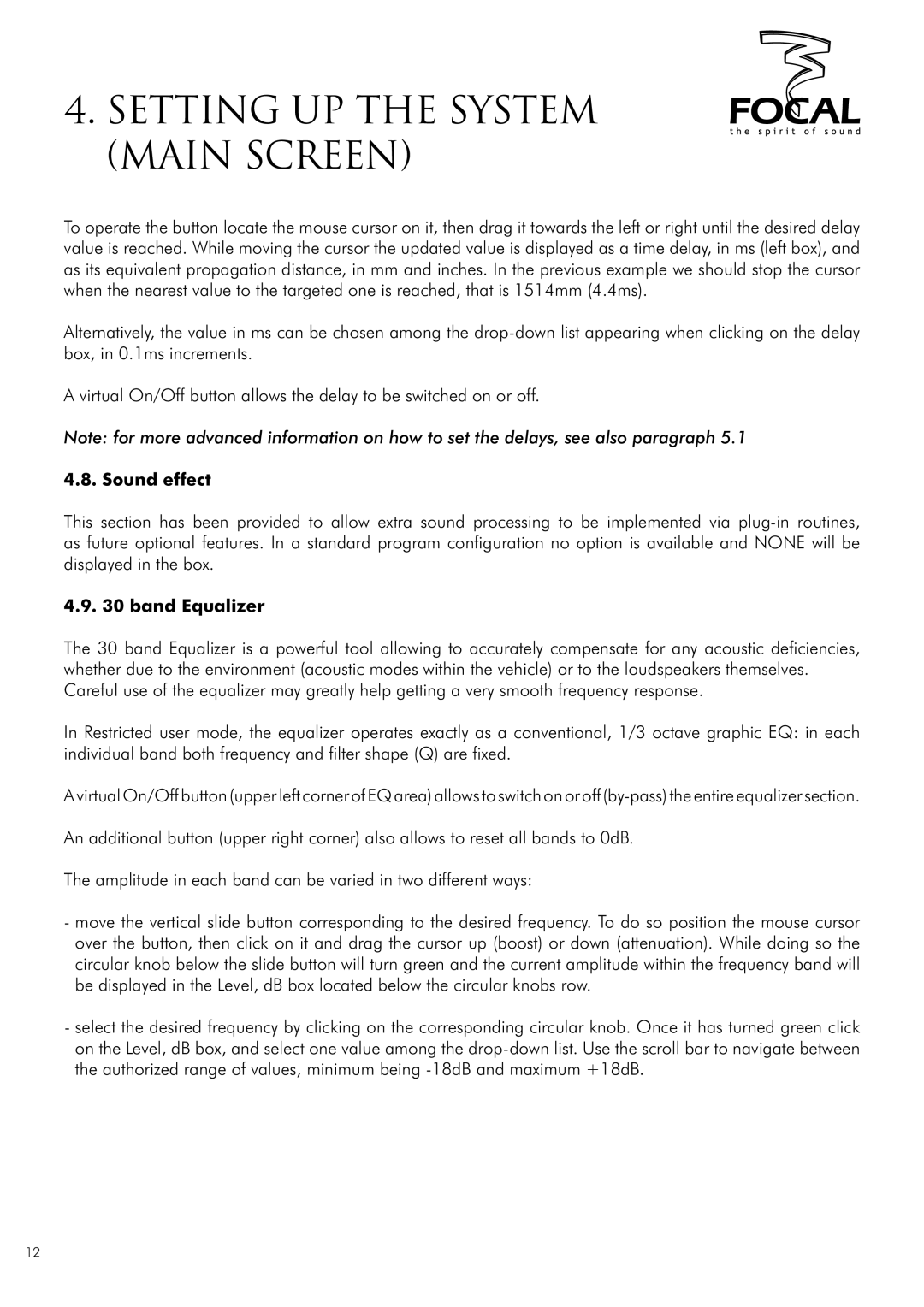Focal DUAL MANAGER user manual Sound effect, Band Equalizer 