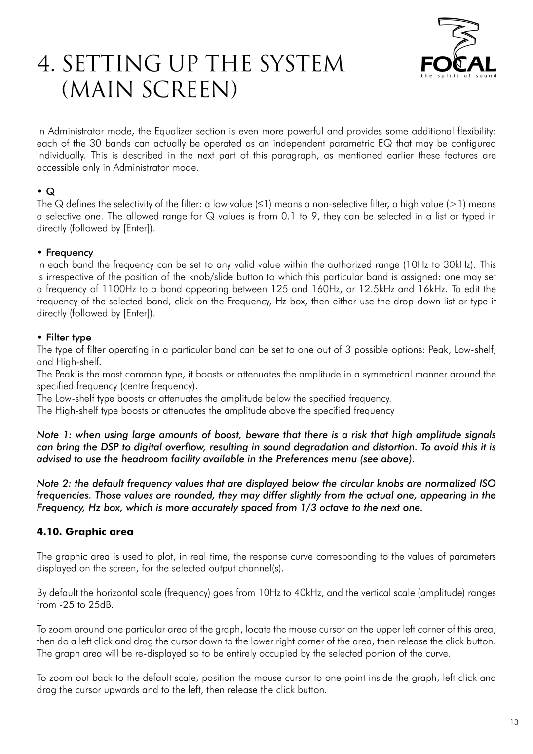 Focal DUAL MANAGER user manual Graphic area 