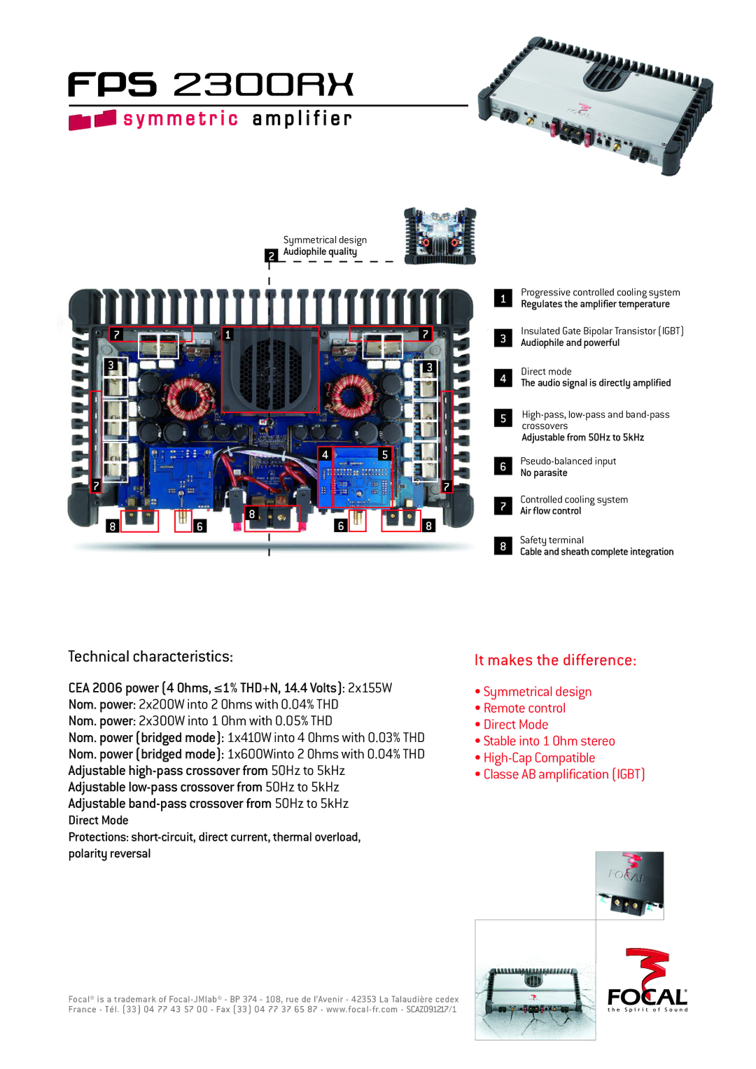 Focal FPS 2300RX manual Technical characteristics, It makes the difference 