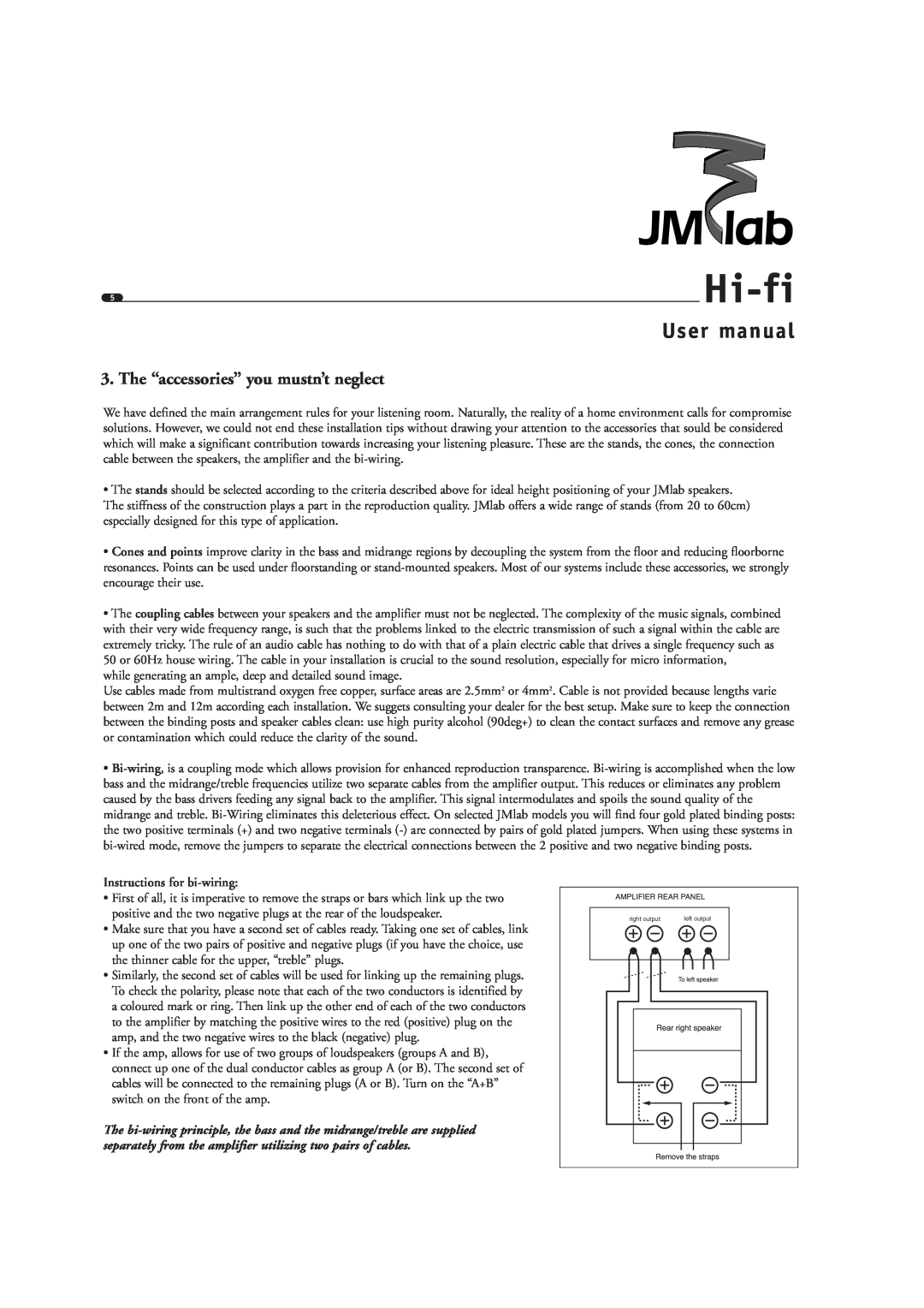 Focal Hi-fi The “accessories” you mustn’t neglect, Instructions for bi-wiring, User manual 