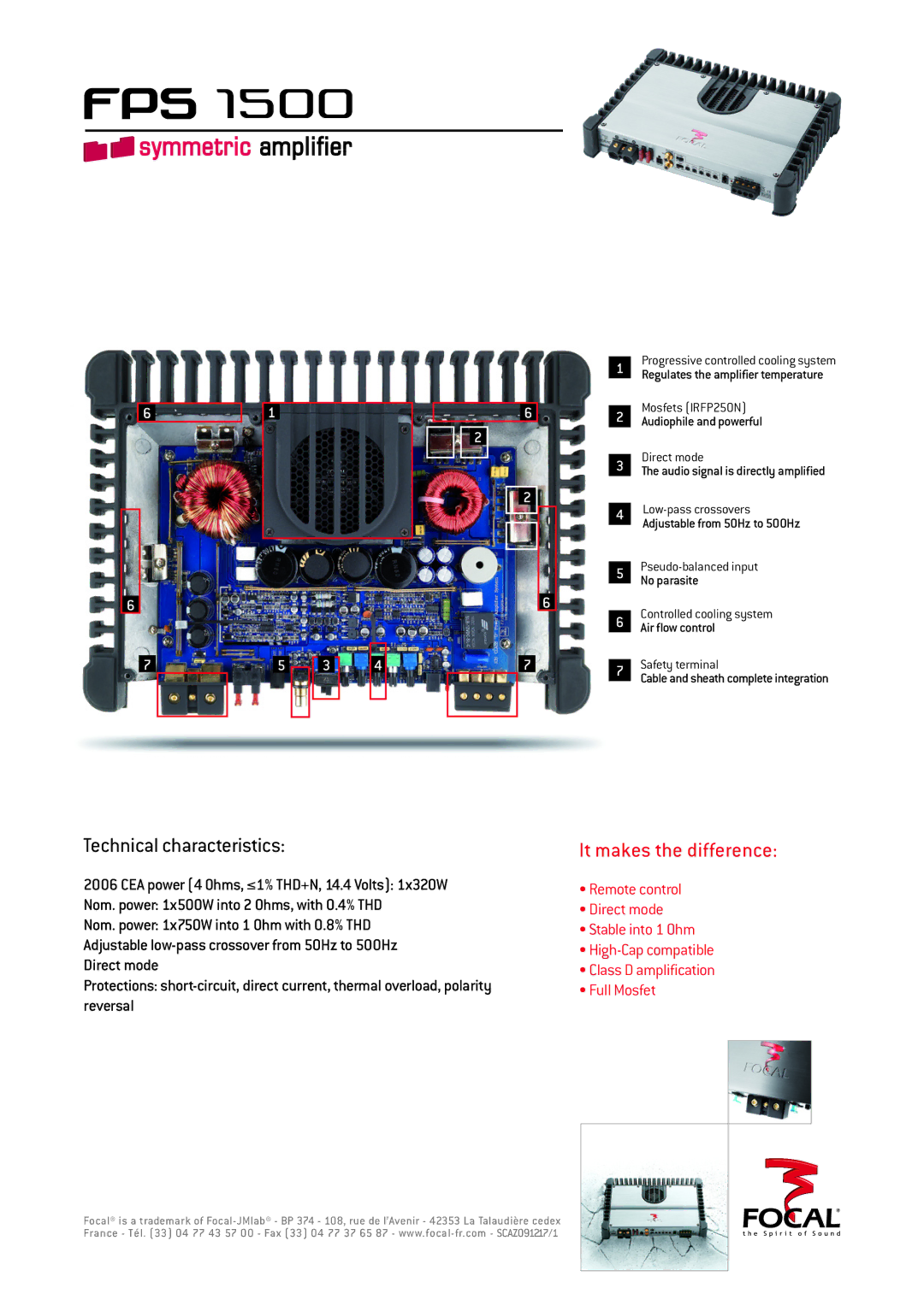 Focal FPS 1500, SCAZ091217/1 manual Technical characteristics, It makes the difference 