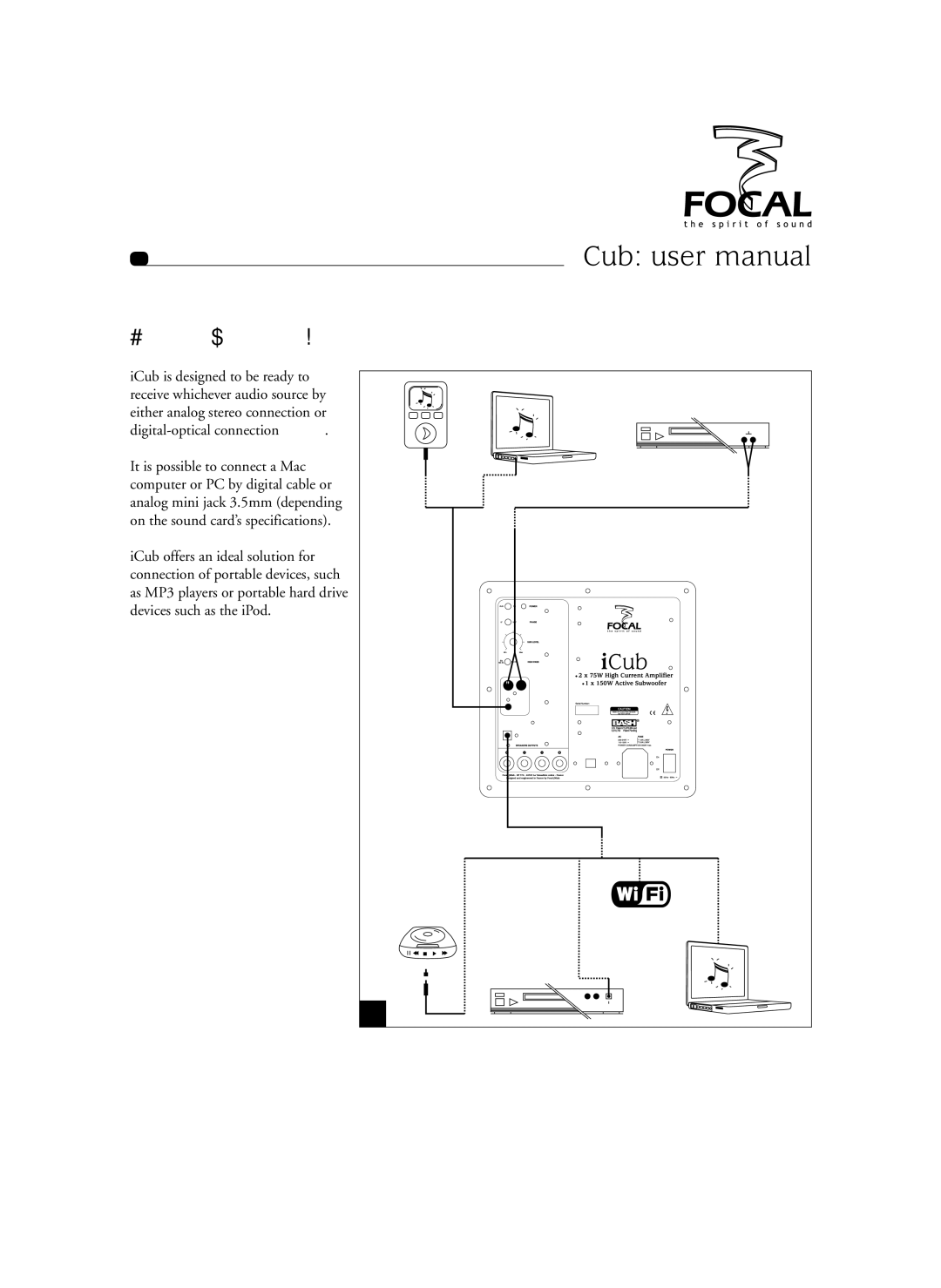 Focal SIB XXL, Sib XL user manual Connection of an audio source 