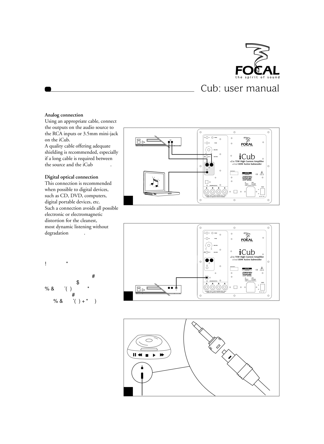 Focal Sib XL, SIB XXL user manual Analog connection, Digital optical connection 