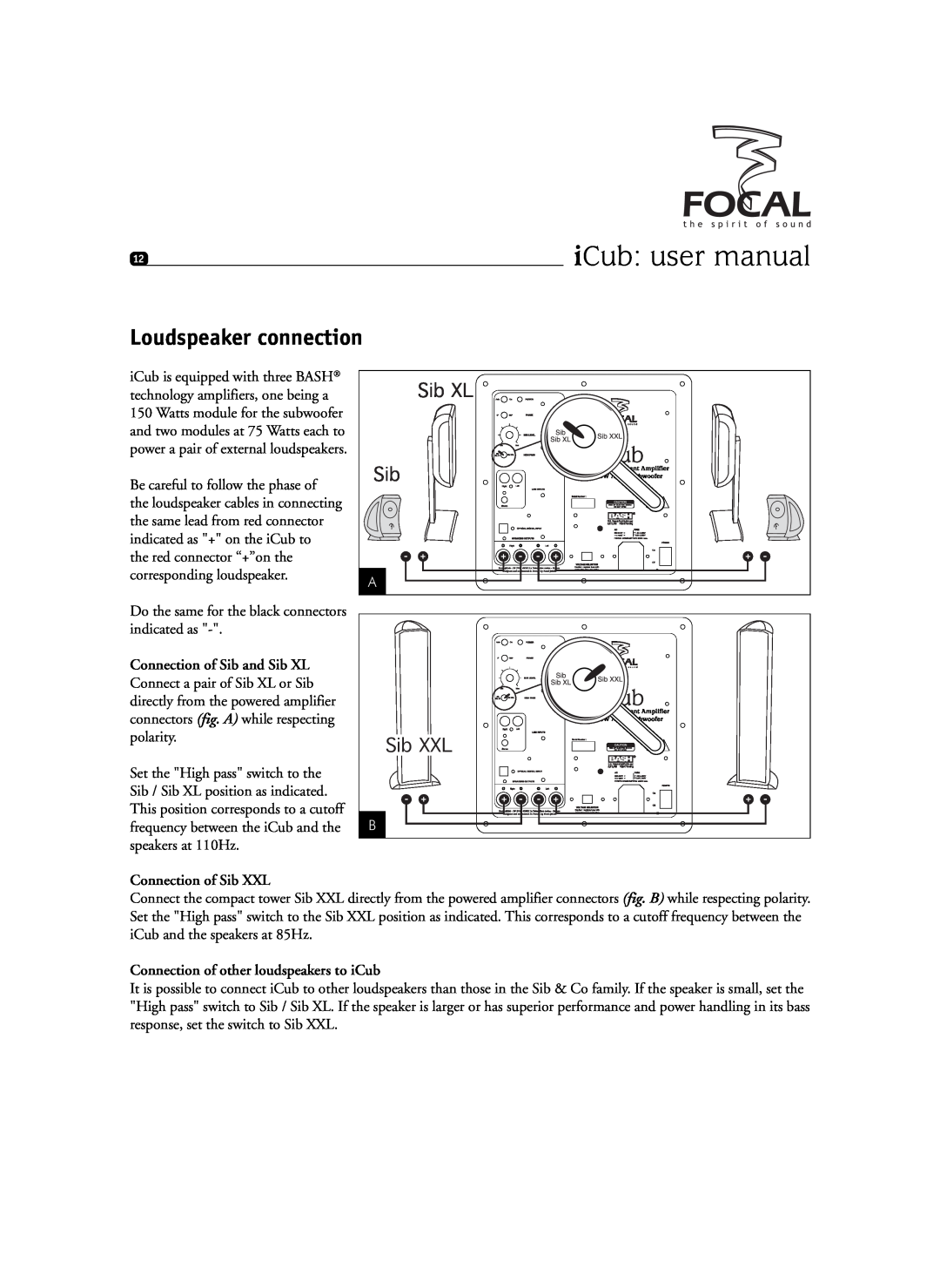 Focal SIB XXL user manual Loudspeaker connection, Sib XL, Sib XXL 