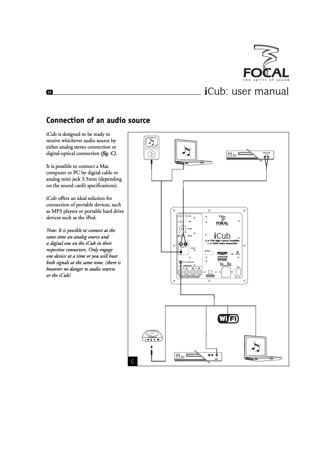 Focal SIB XXL, Sib XL user manual Connection of an audio source 