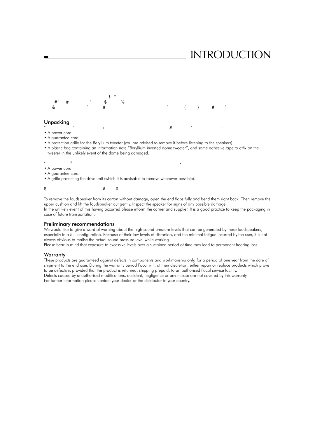 Focal Solo6 Be, Sub6, Twin6 Be user manual Unpacking, Preliminary recommendations, Warranty 