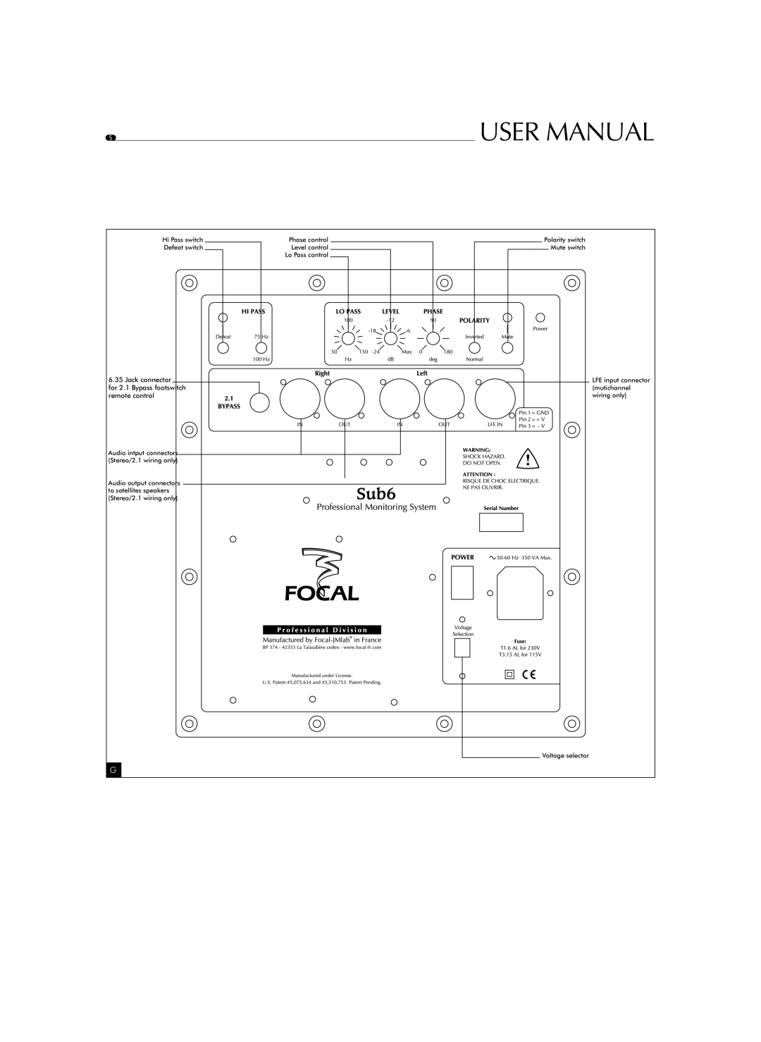 Focal Twin6 Be, Solo6 Be, Sub6 user manual Phase control Level control Lo Pass control 