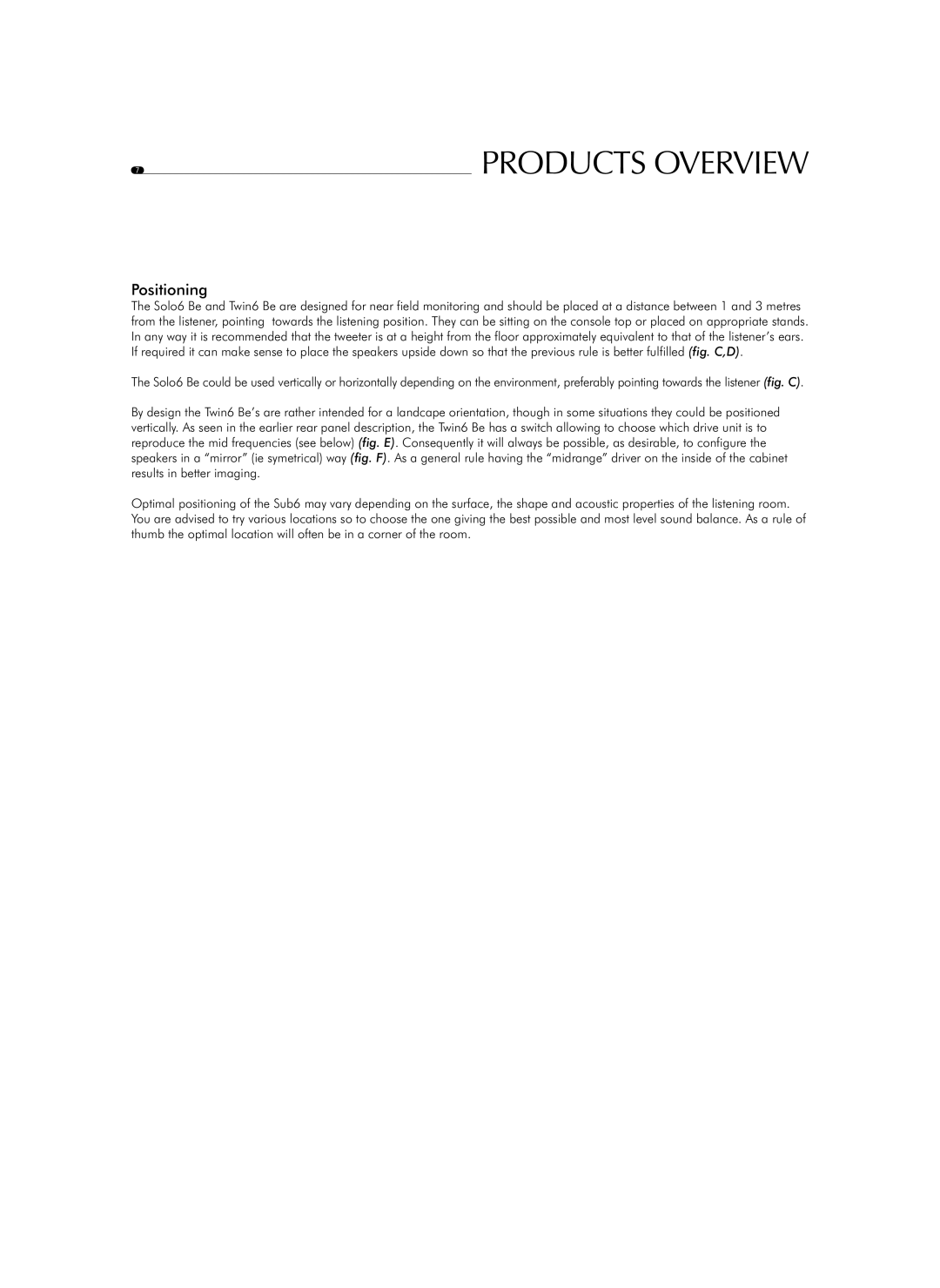 Focal Sub6, Solo6 Be, Twin6 Be user manual Positioning 