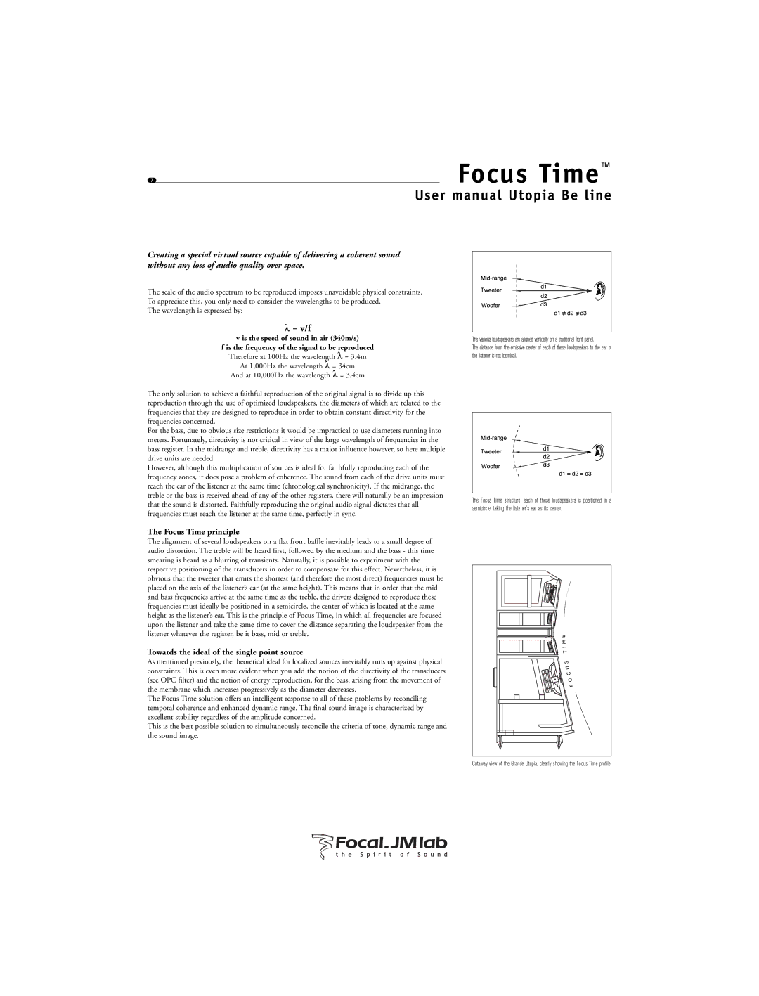 Focal Utopia Beryllium Line user manual Focus Time principle, Towards the ideal of the single point source 