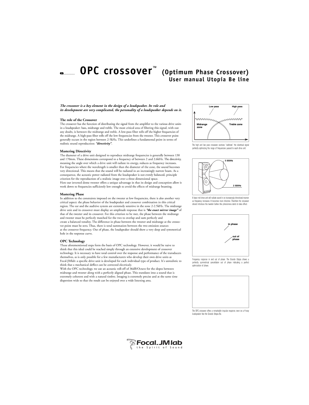 Focal Utopia Beryllium Line user manual Role of the Crossover, Mastering Directivity, Mastering Phase, OPC Technology 