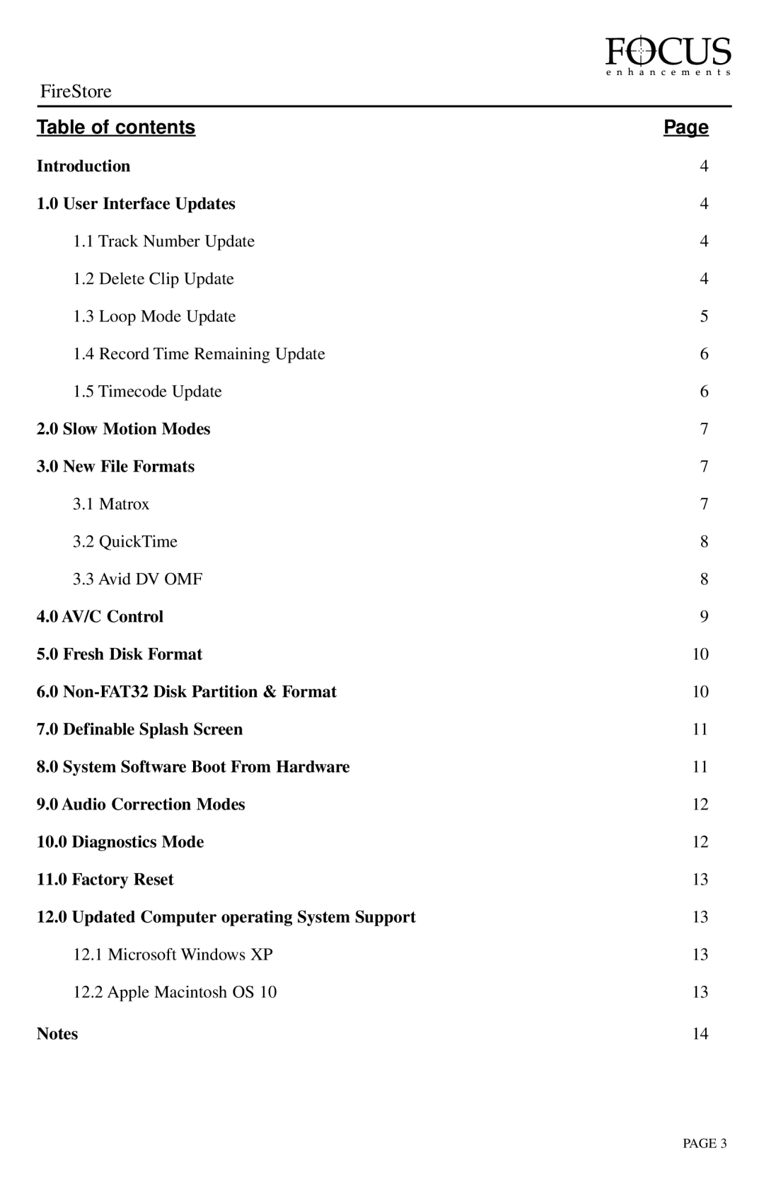 FOCUS Enhancements 2.3 instruction manual Table of contents 