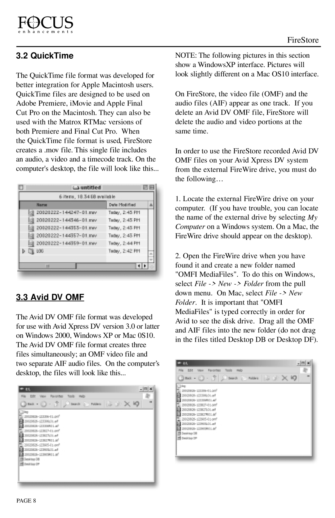 FOCUS Enhancements 2.3 instruction manual QuickTime, Avid DV OMF 