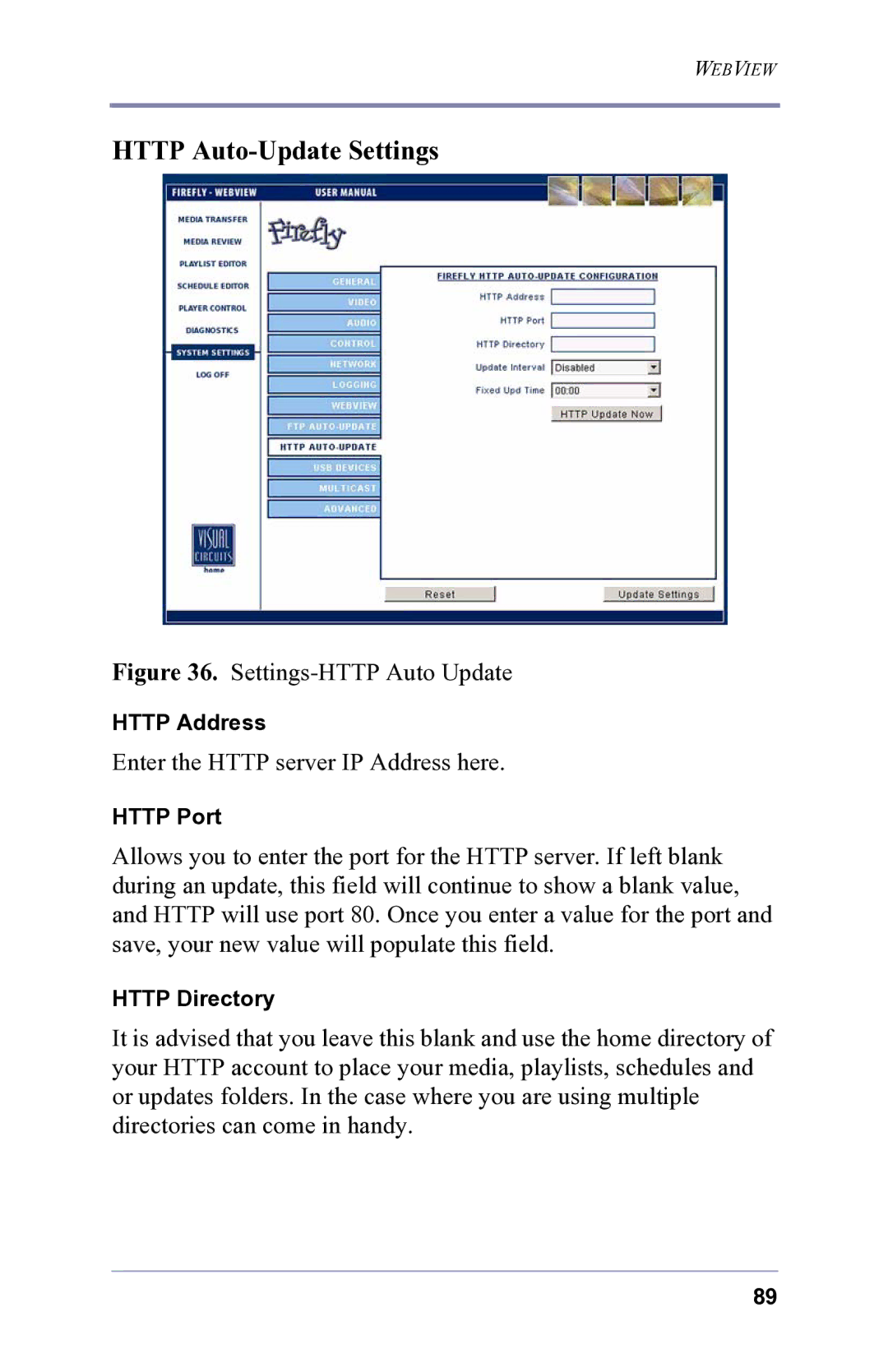 FOCUS Enhancements 3.2 user manual Http Auto-Update Settings, Settings-HTTP Auto Update 