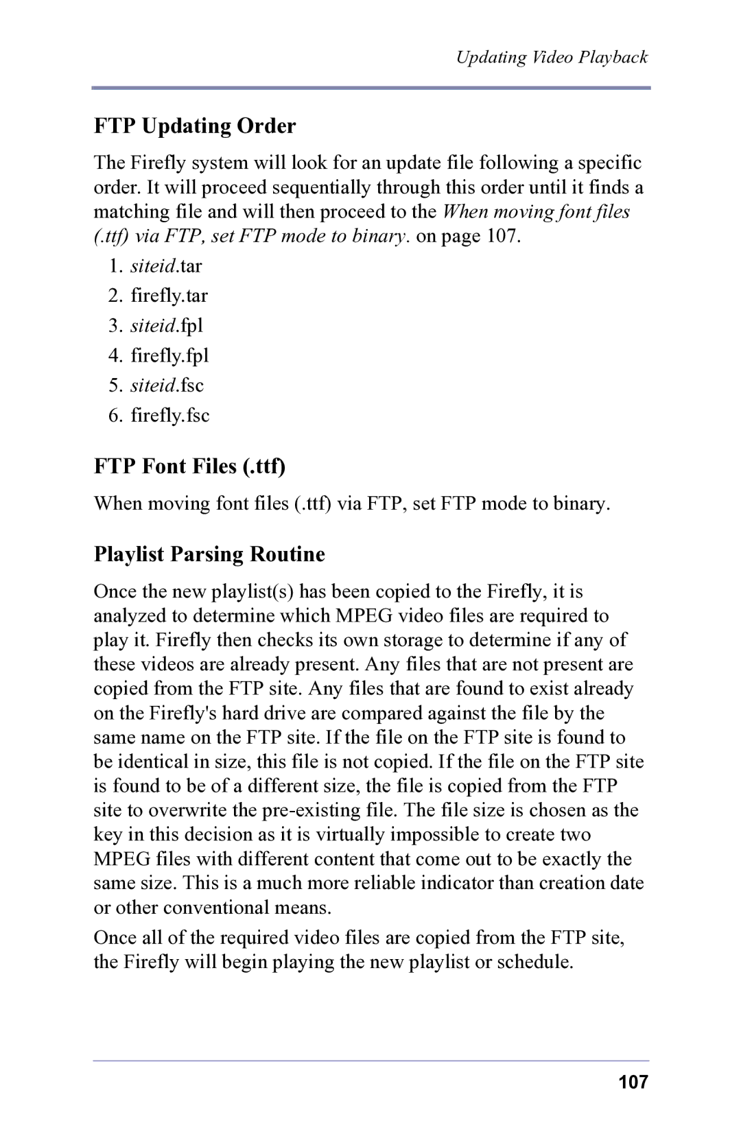 FOCUS Enhancements 3.2 user manual FTP Updating Order, FTP Font Files .ttf, Playlist Parsing Routine 