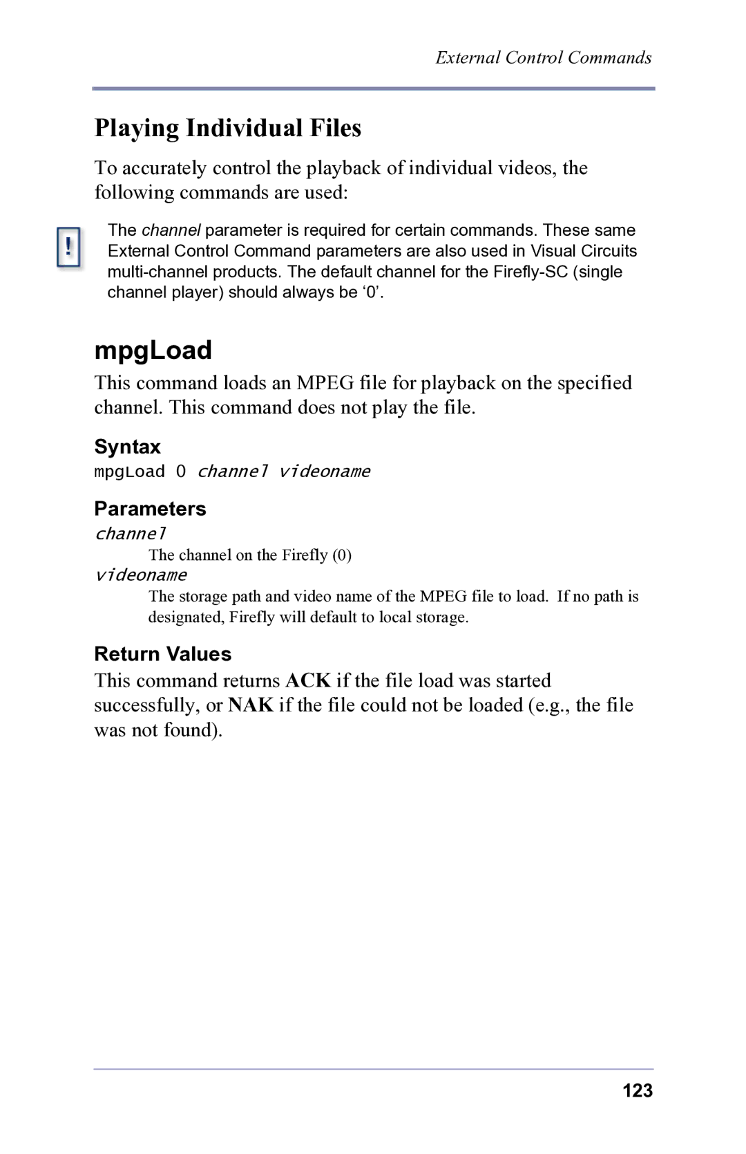 FOCUS Enhancements 3.2 user manual Playing Individual Files, MpgLoad 