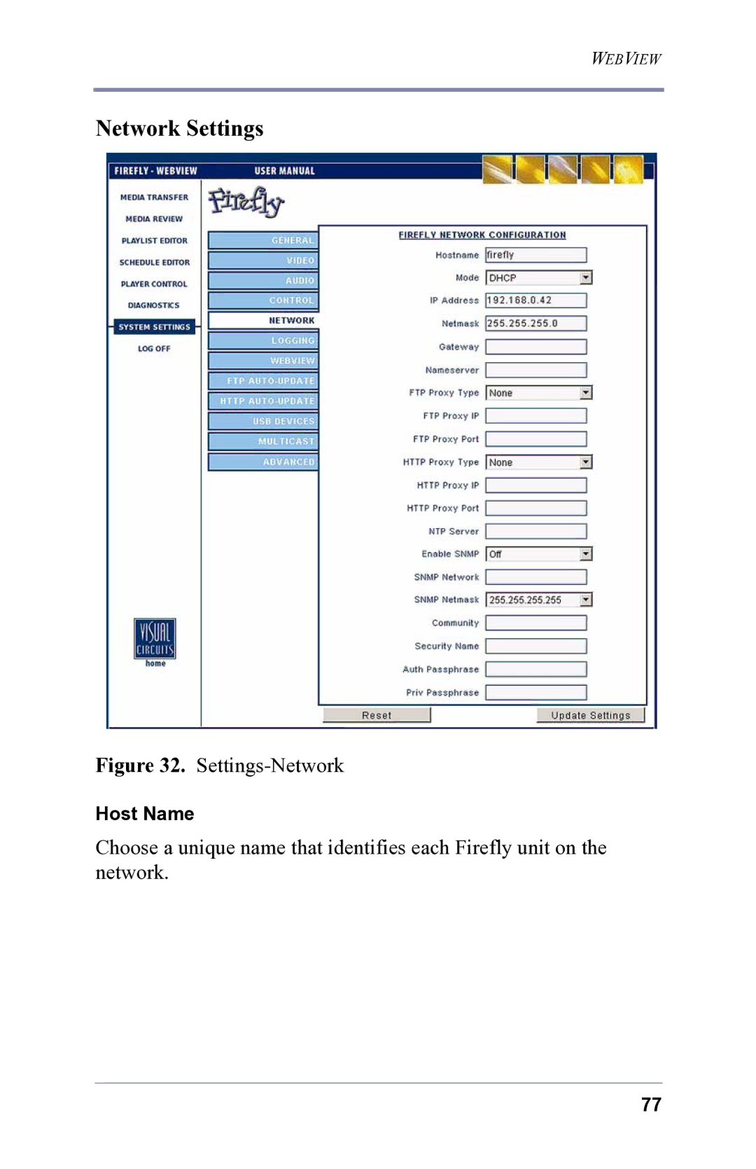 FOCUS Enhancements 3.2 user manual Network Settings, Settings-Network 