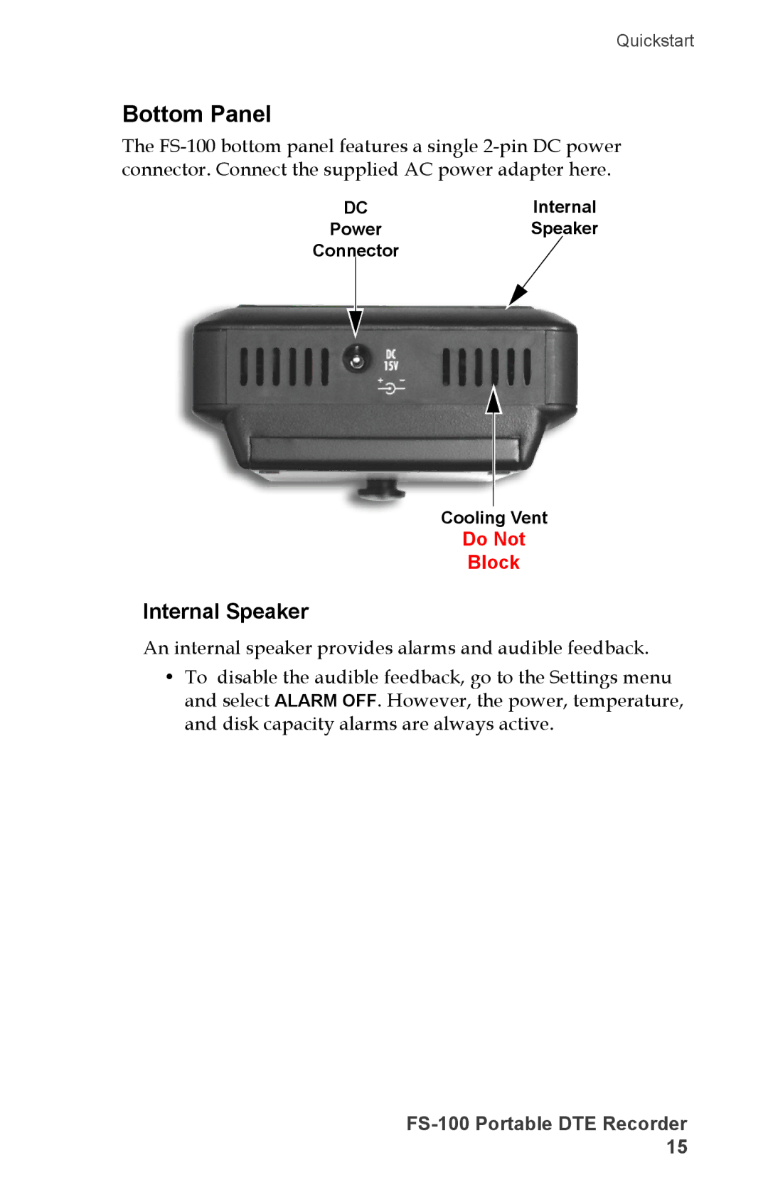 FOCUS Enhancements FS-100, DVCPRO50, DVCPROHD, DVCPRO/DV manual Bottom Panel, Internal Speaker 