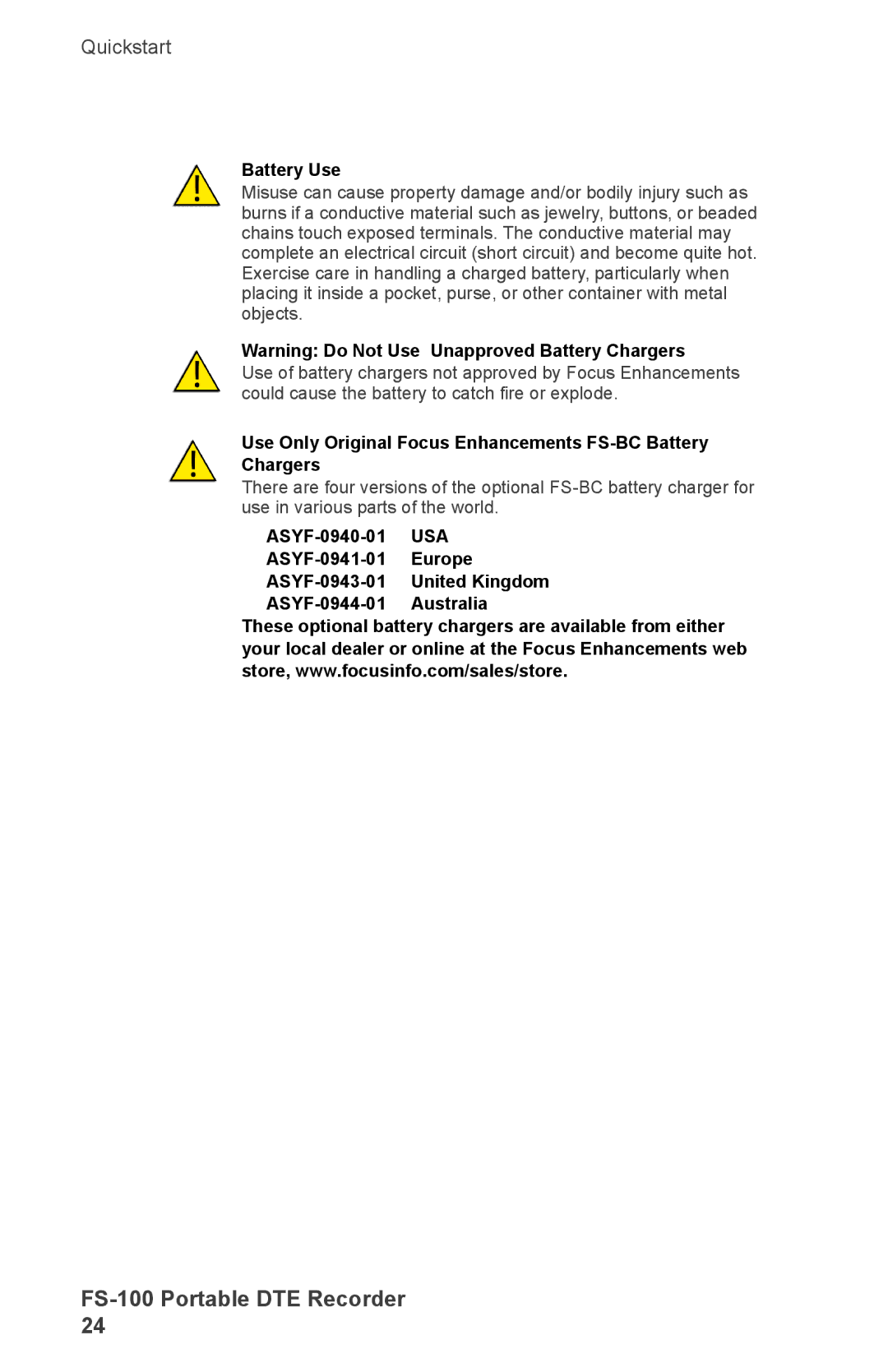 FOCUS Enhancements DVCPROHD, DVCPRO50, FS-100, DVCPRO/DV manual Usa 