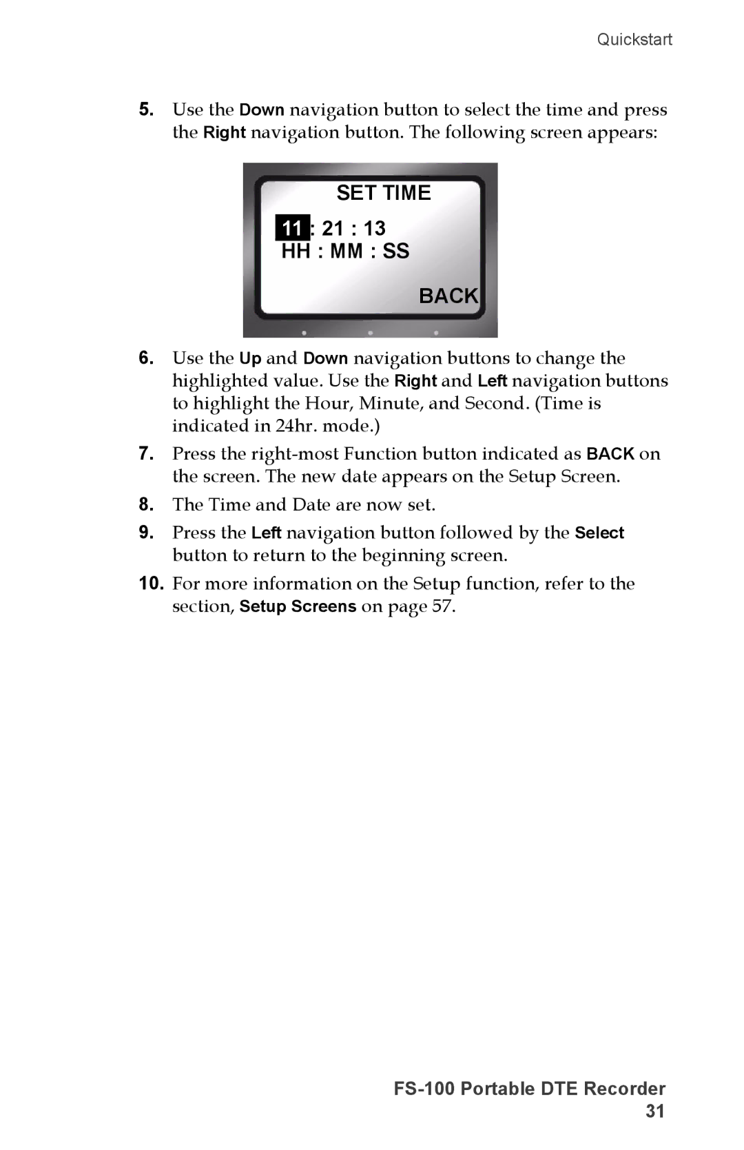 FOCUS Enhancements FS-100, DVCPRO50, DVCPROHD, DVCPRO/DV manual SET Time, 11 21 