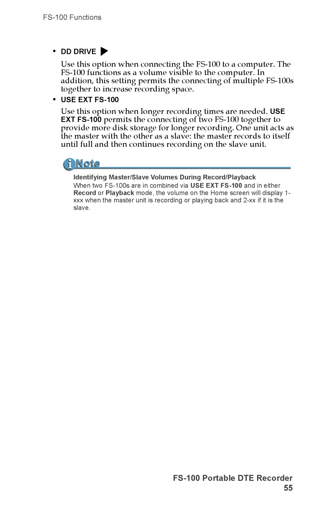 FOCUS Enhancements FS-100, DVCPRO50, DVCPROHD, DVCPRO/DV manual Identifying Master/Slave Volumes During Record/Playback 