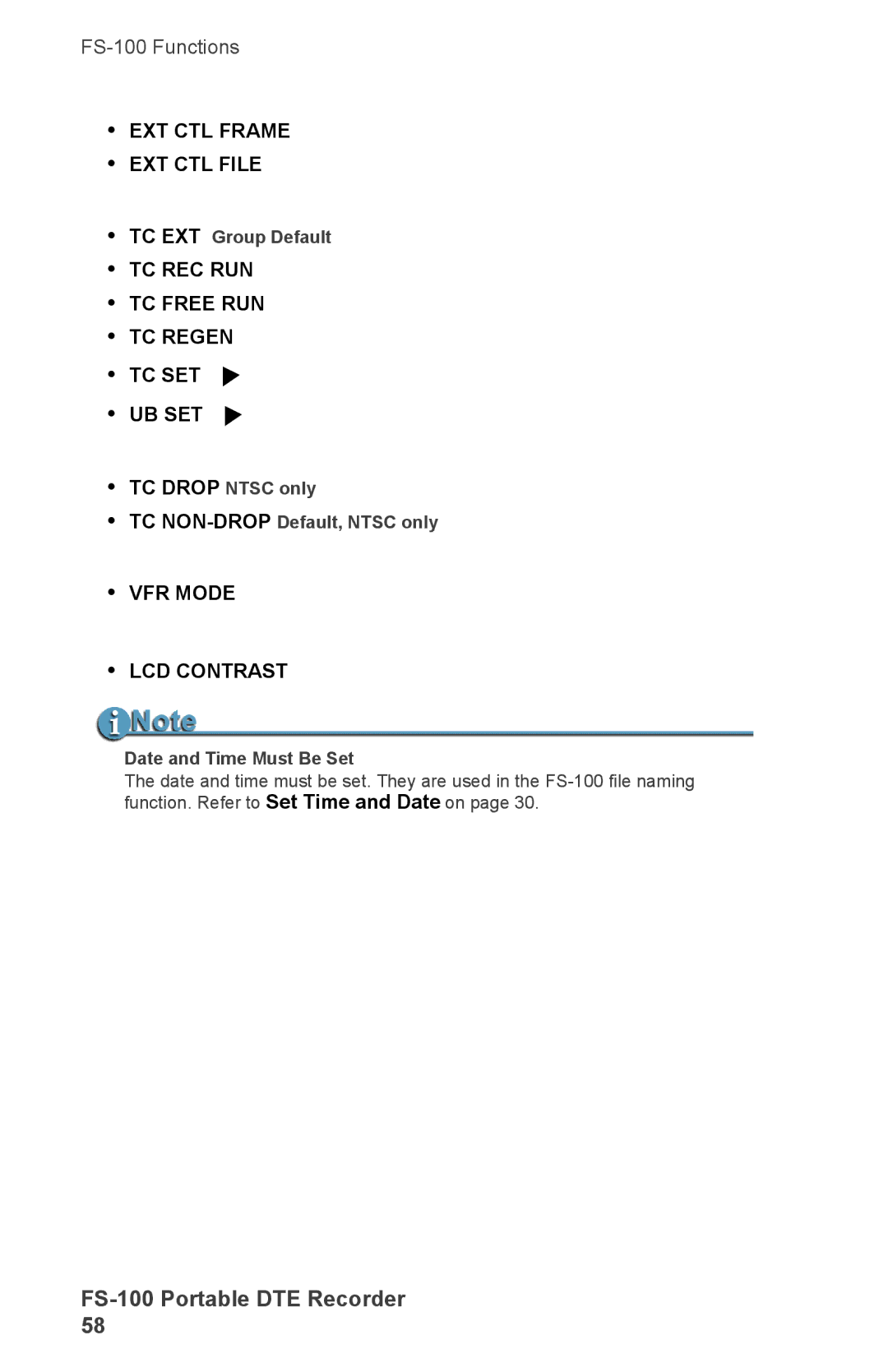 FOCUS Enhancements DVCPRO50, FS-100, DVCPROHD manual TC EXT Group Default, TC Drop Ntsc only TC NON-DROPDefault, Ntsc only 