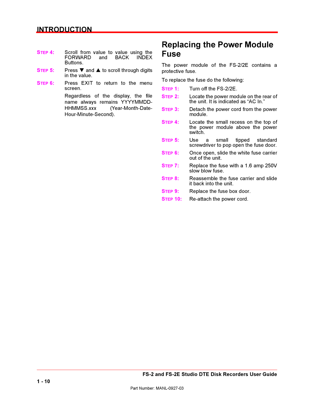 FOCUS Enhancements FS-2/2E manual Replacing the Power Module Fuse, Forward 