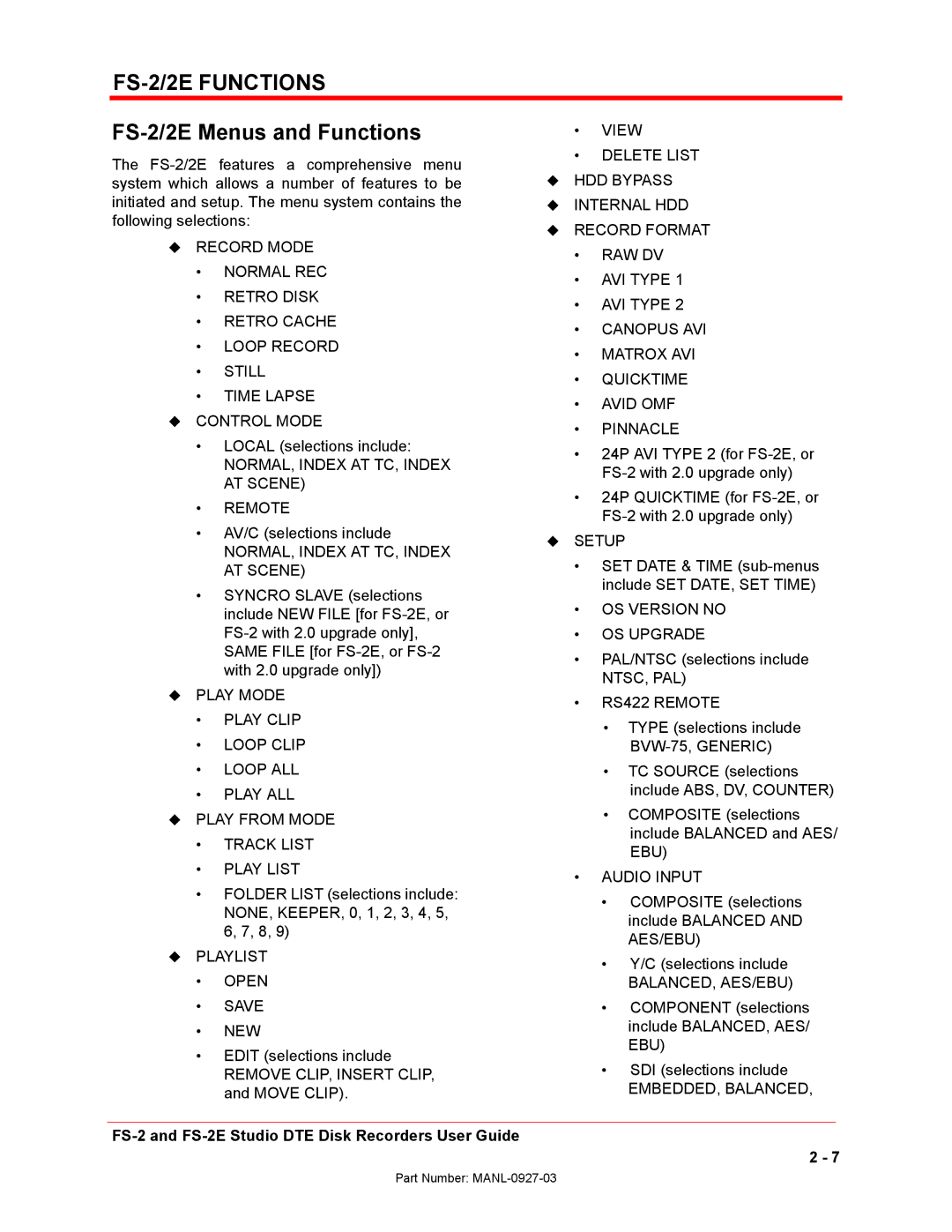 FOCUS Enhancements manual FS-2/2E Menus and Functions 